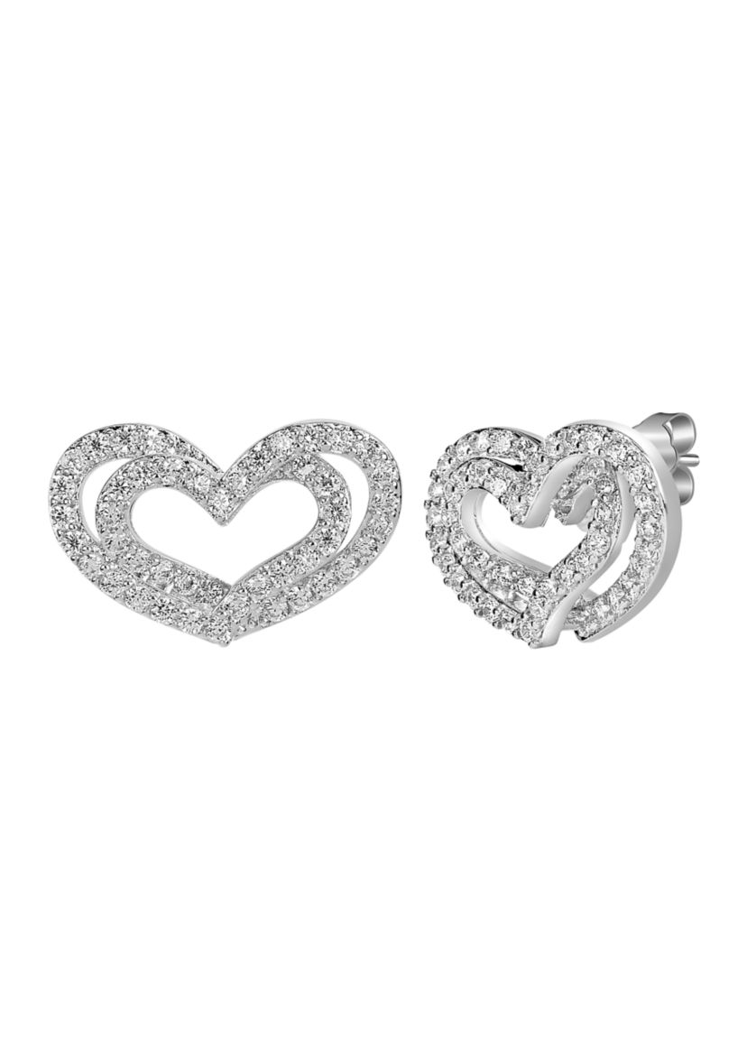 Sterling Silver Cubic Zirconia Heart Stud Earrings