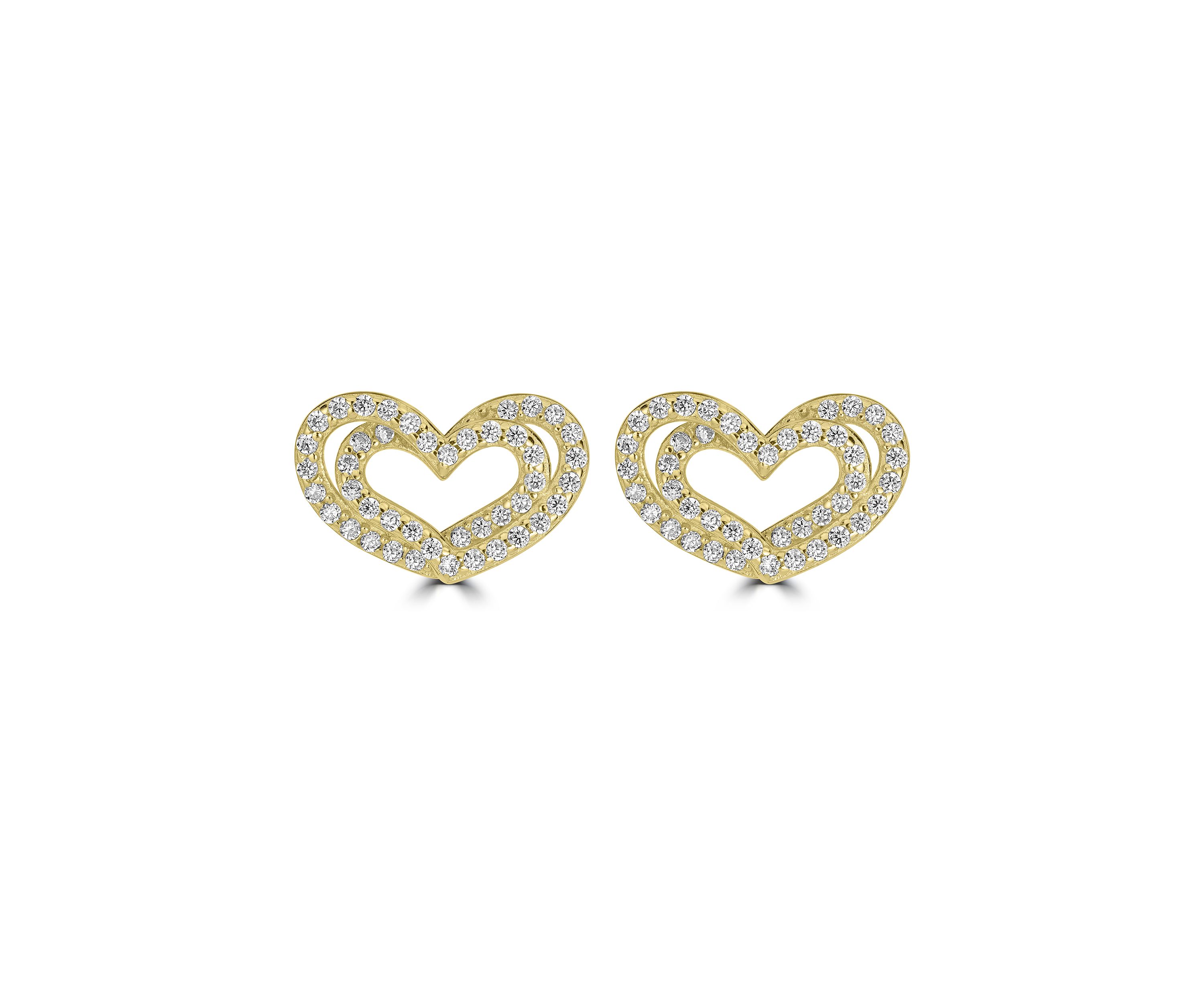 Gold over Sterling Silver Pavé Cubic Zirconia Open Heart Stud Earrings