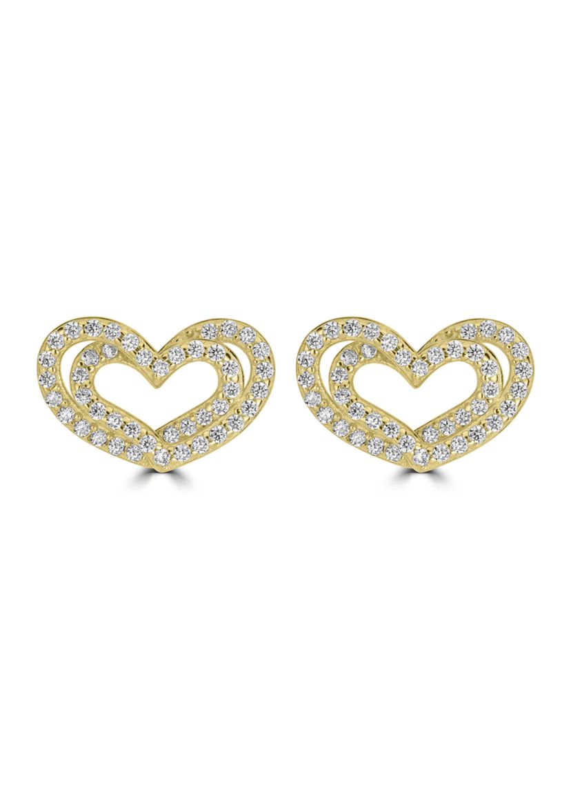 Gold over Sterling Silver Pavé Cubic Zirconia Open Heart Stud Earrings