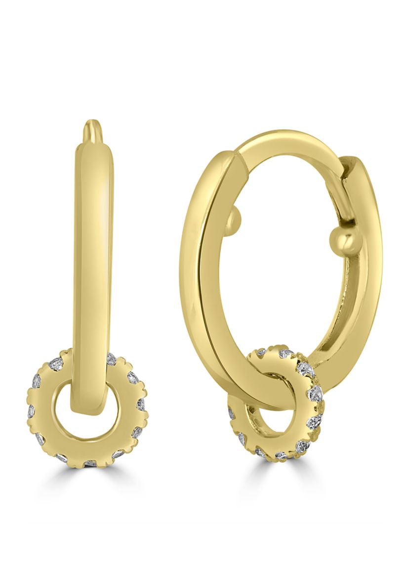 Gold Over Sterling Silver Charm Hoops 