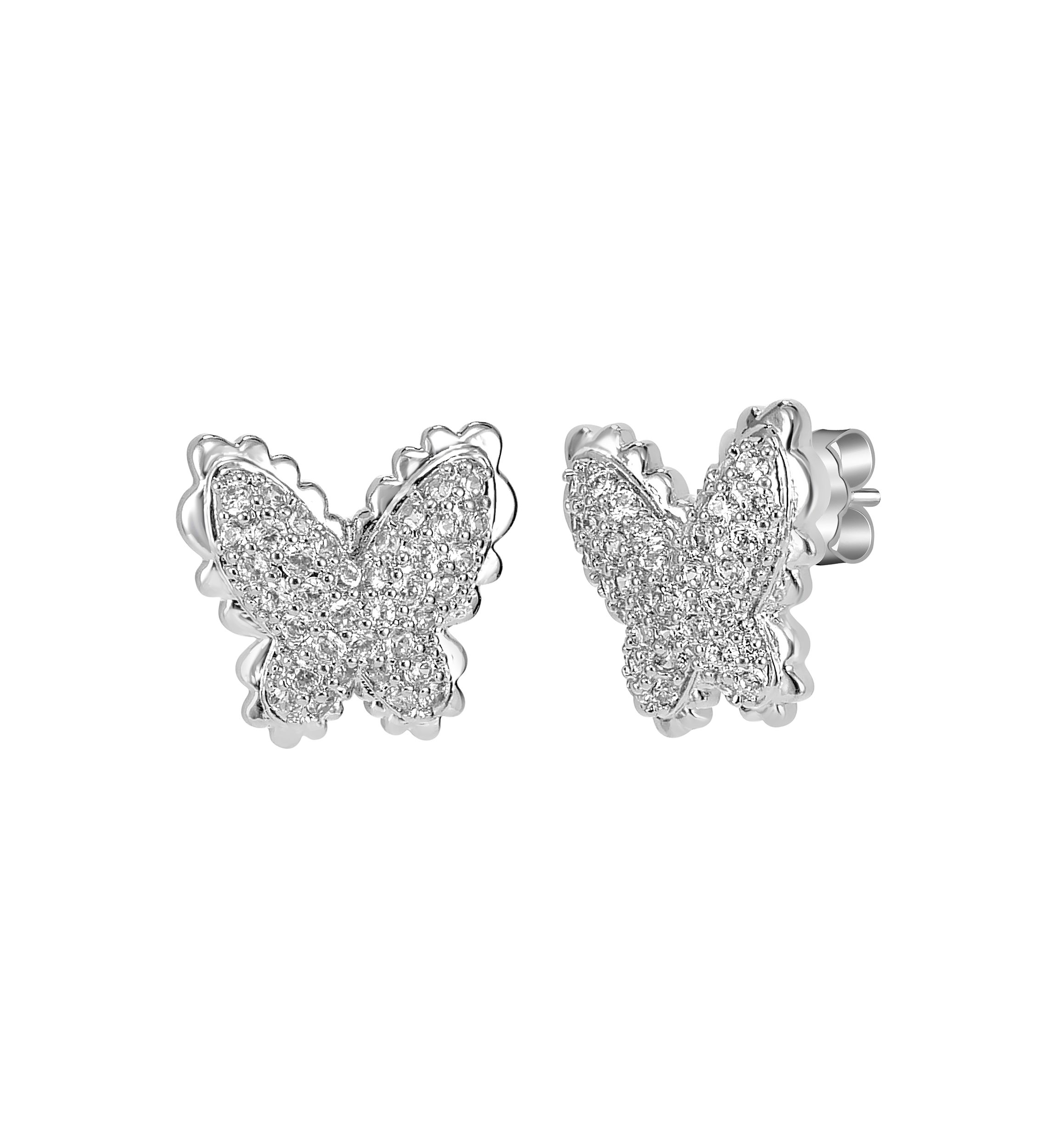 Sterling Silver Cubic Zirconia Butterfly Stud Earrings