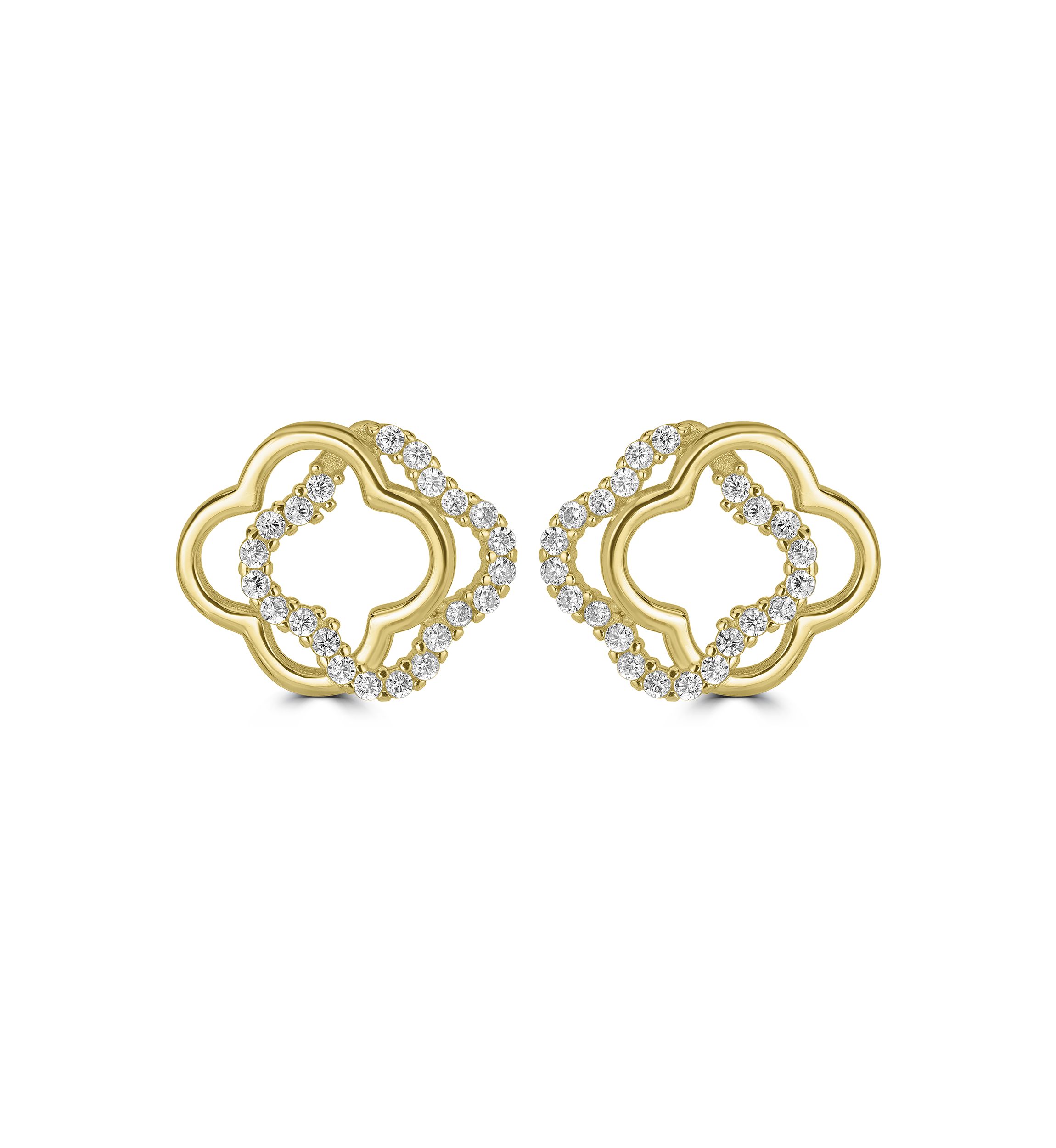Gold over Sterling Silver Pavé Cubic Zirconia Open Clover Stud Earrings