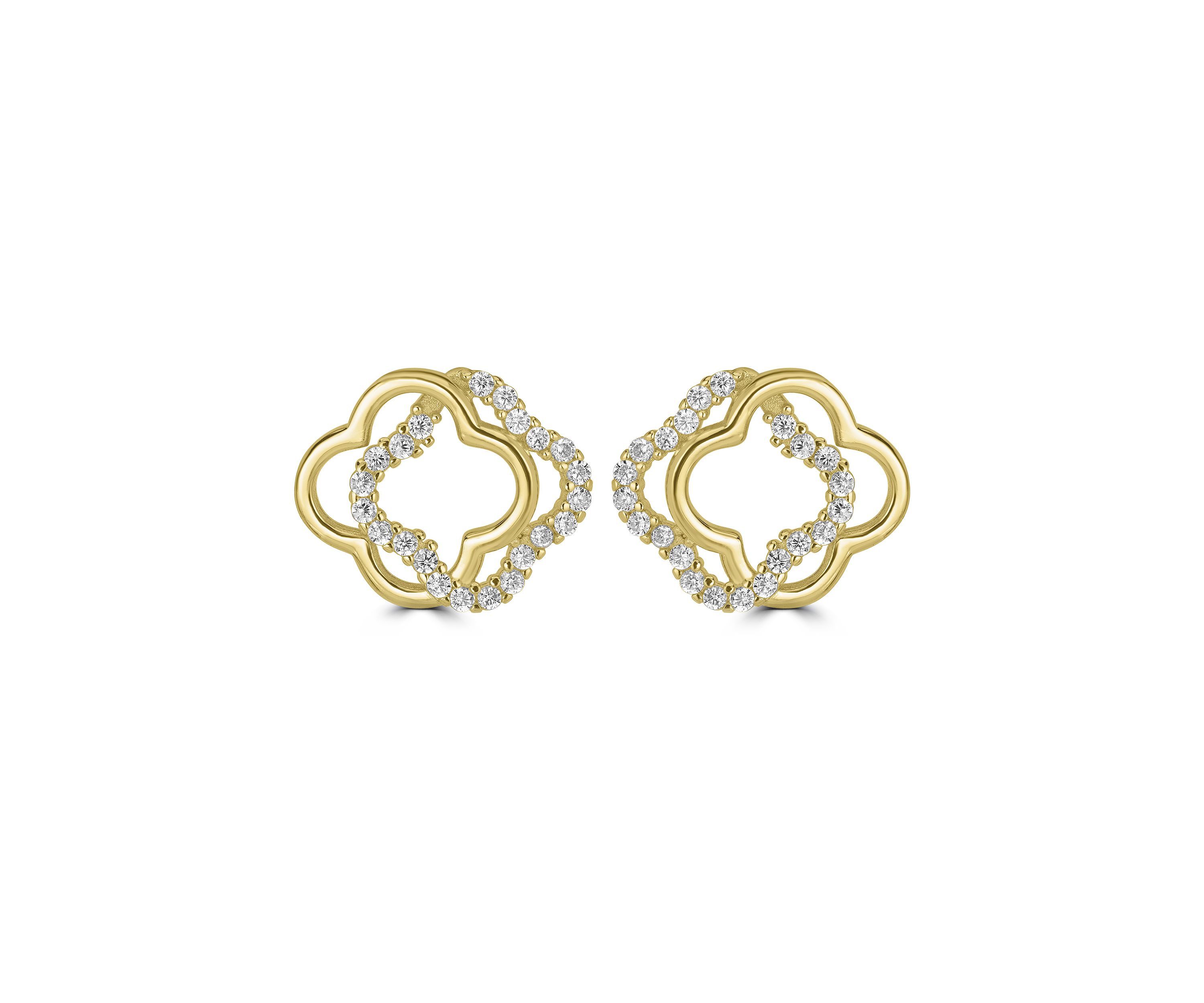 Gold over Sterling Silver Pavé Cubic Zirconia Open Clover Stud Earrings