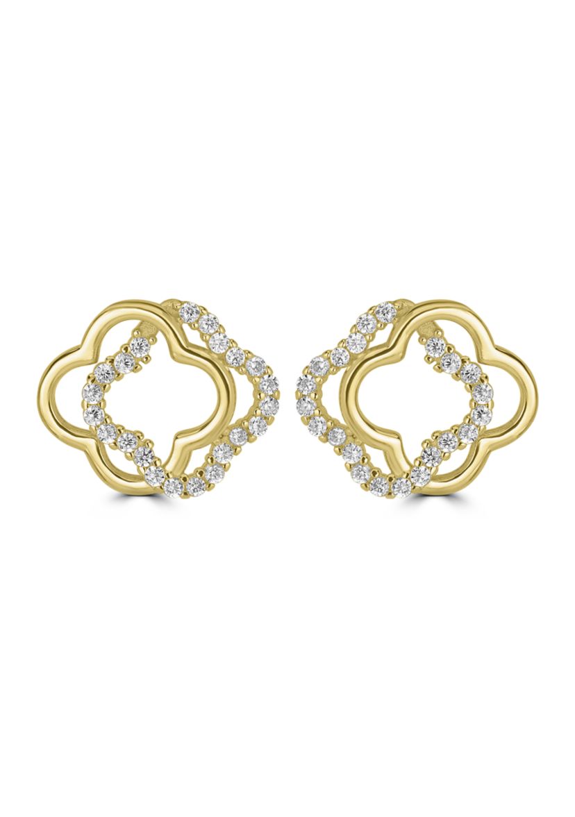 Gold over Sterling Silver Pavé Cubic Zirconia Open Clover Stud Earrings
