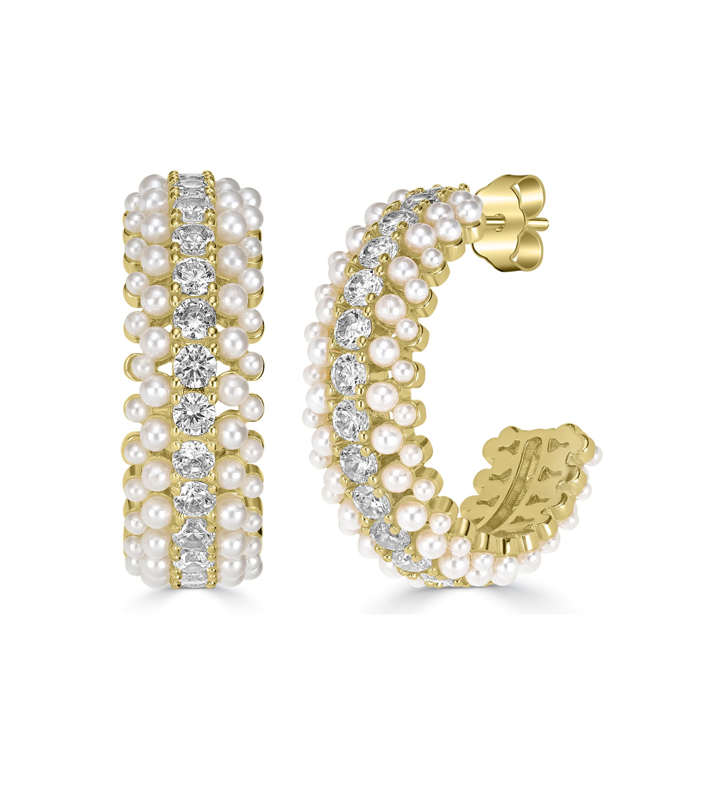 Gold Plated Cubic Zirconia Pearl Hoop Earrings