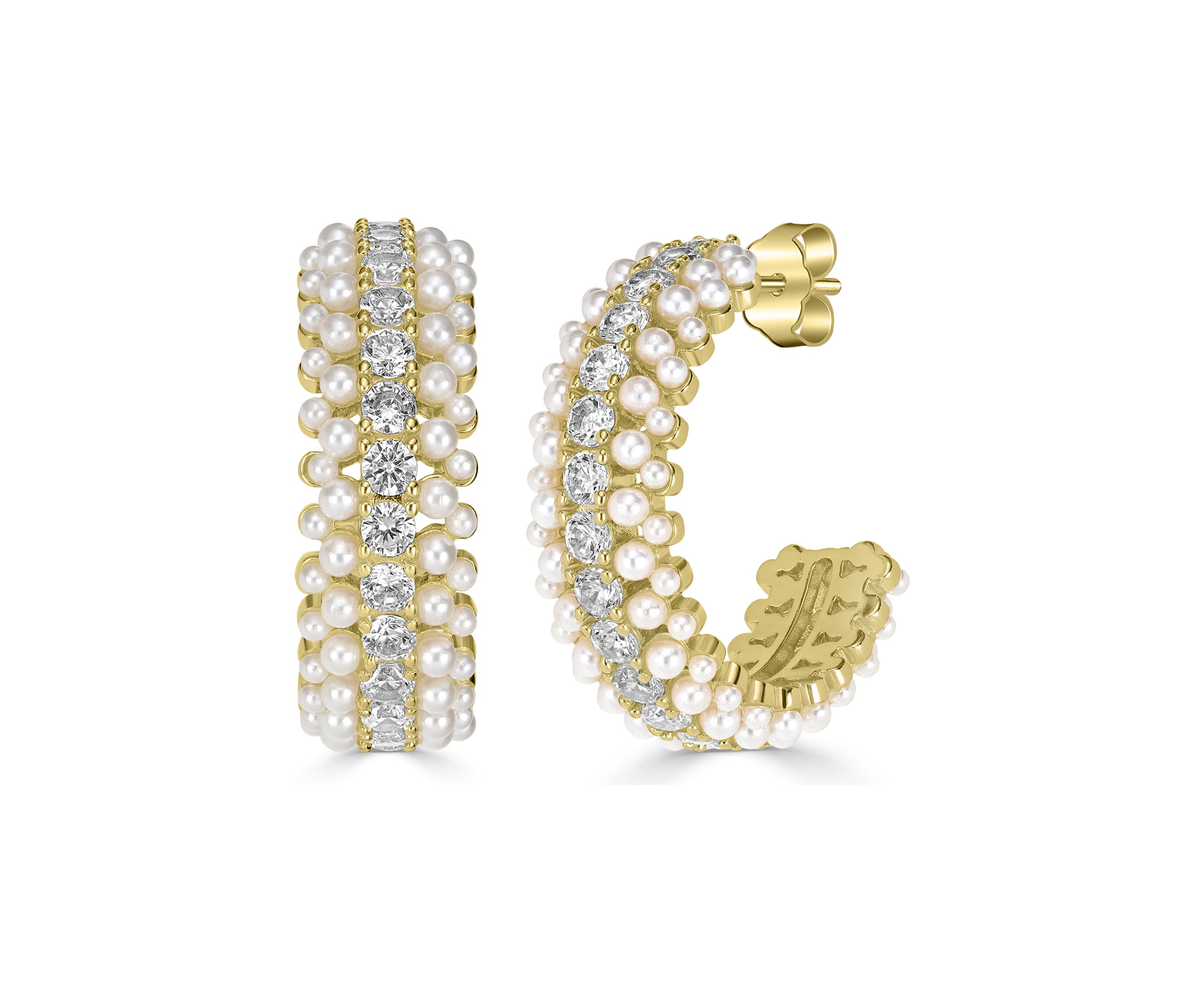 Gold Plated Cubic Zirconia Pearl Hoop Earrings