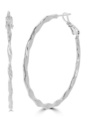 Belk Silverworks Textured Silver Plated Hoop Earrings