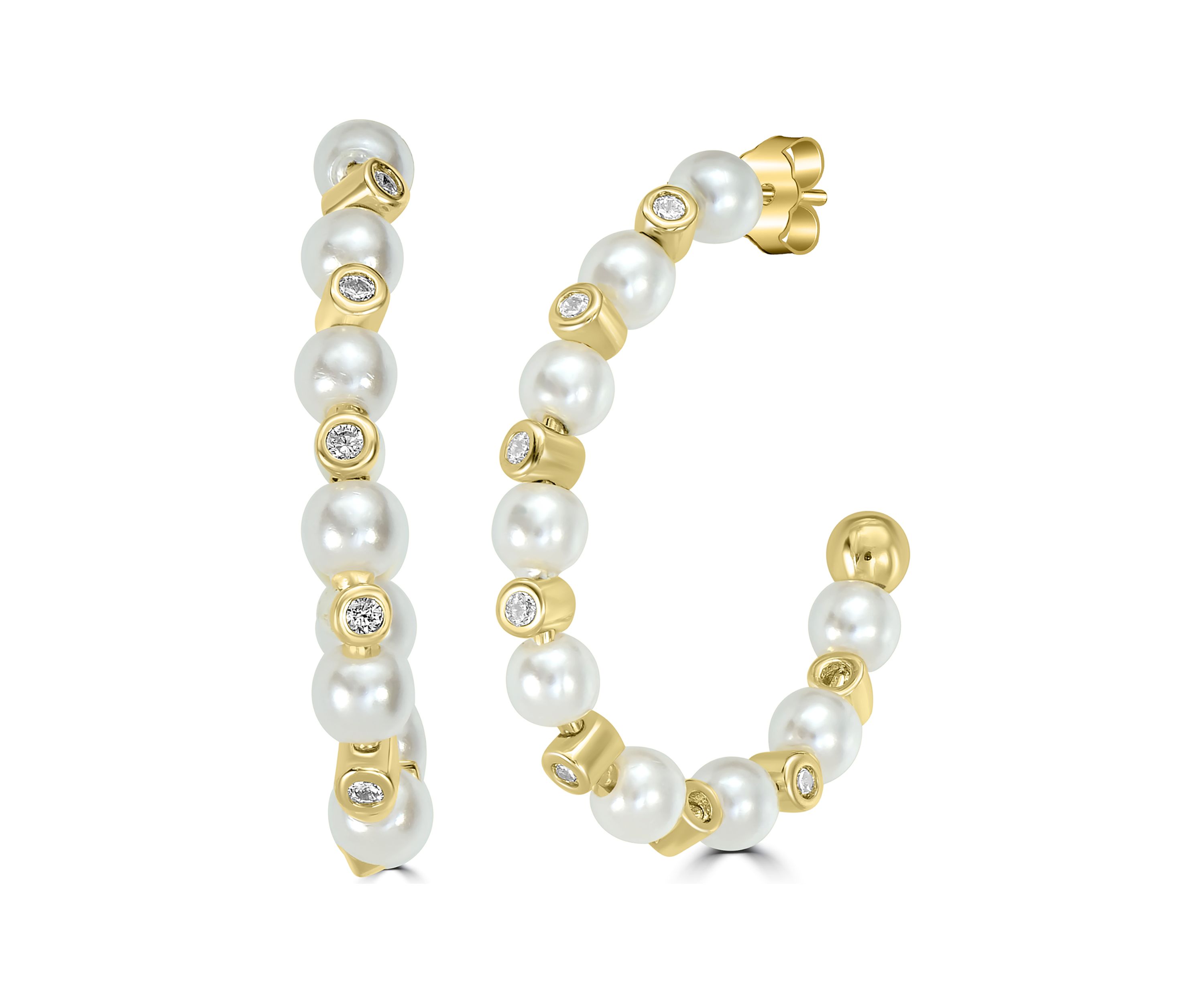 Gold Plated Cubic Zirconia Synthetic Pearl Bead Hoop Earrings
