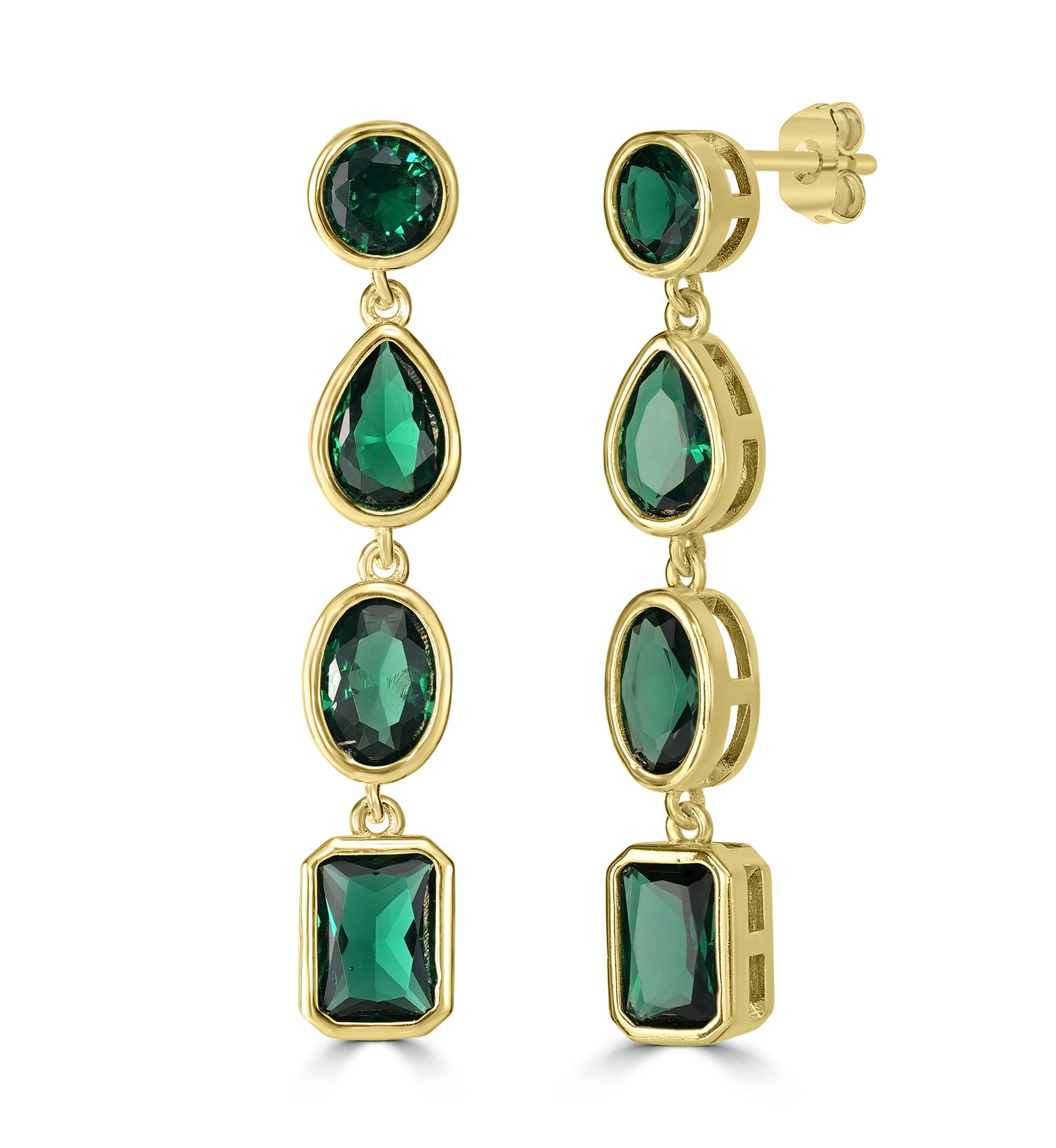 Gold-Plated Green Cubic Zirconia Drop Linear Earrings