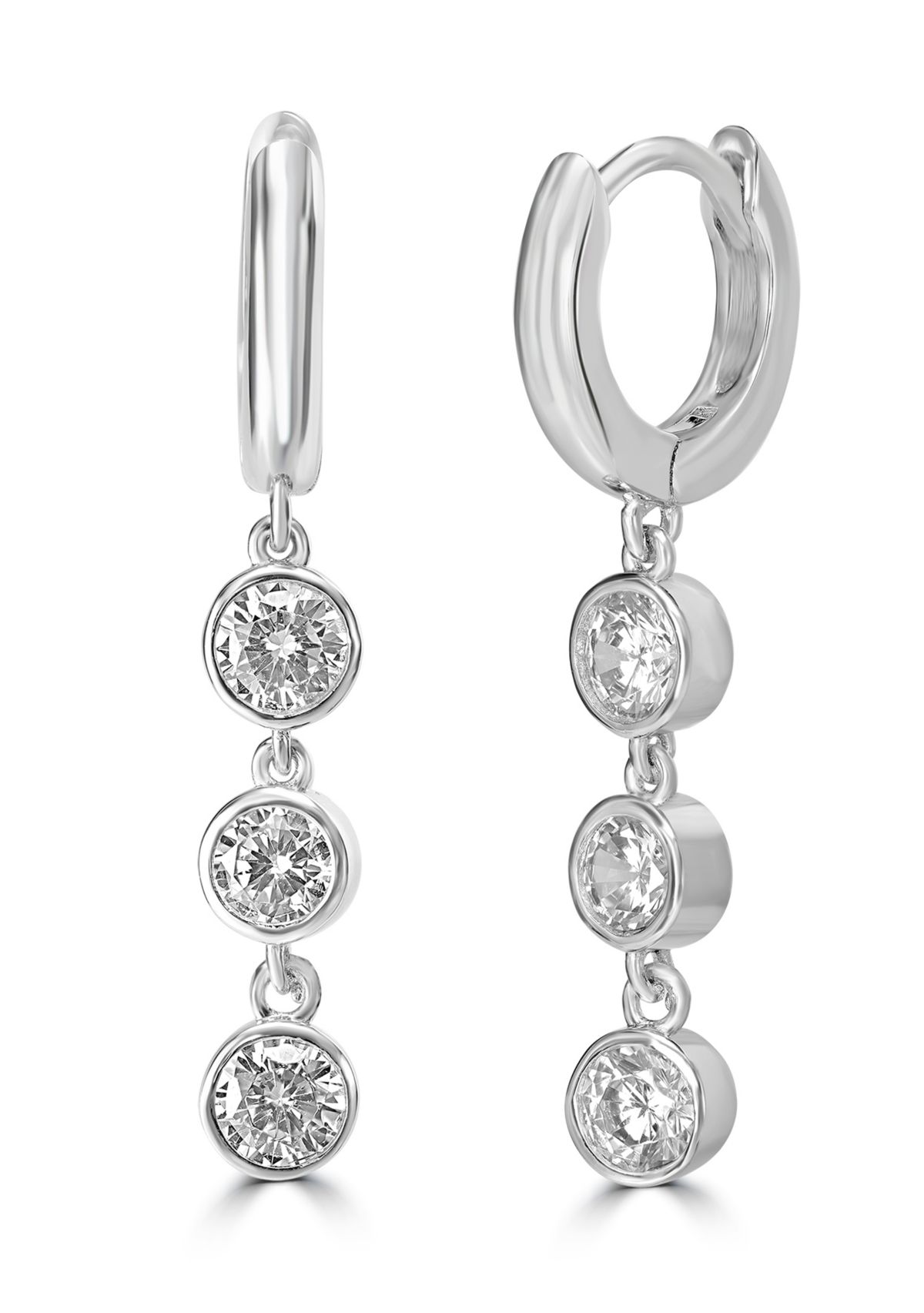 Silver-Plated Cubic Zirconia Huggie Drop Earrings