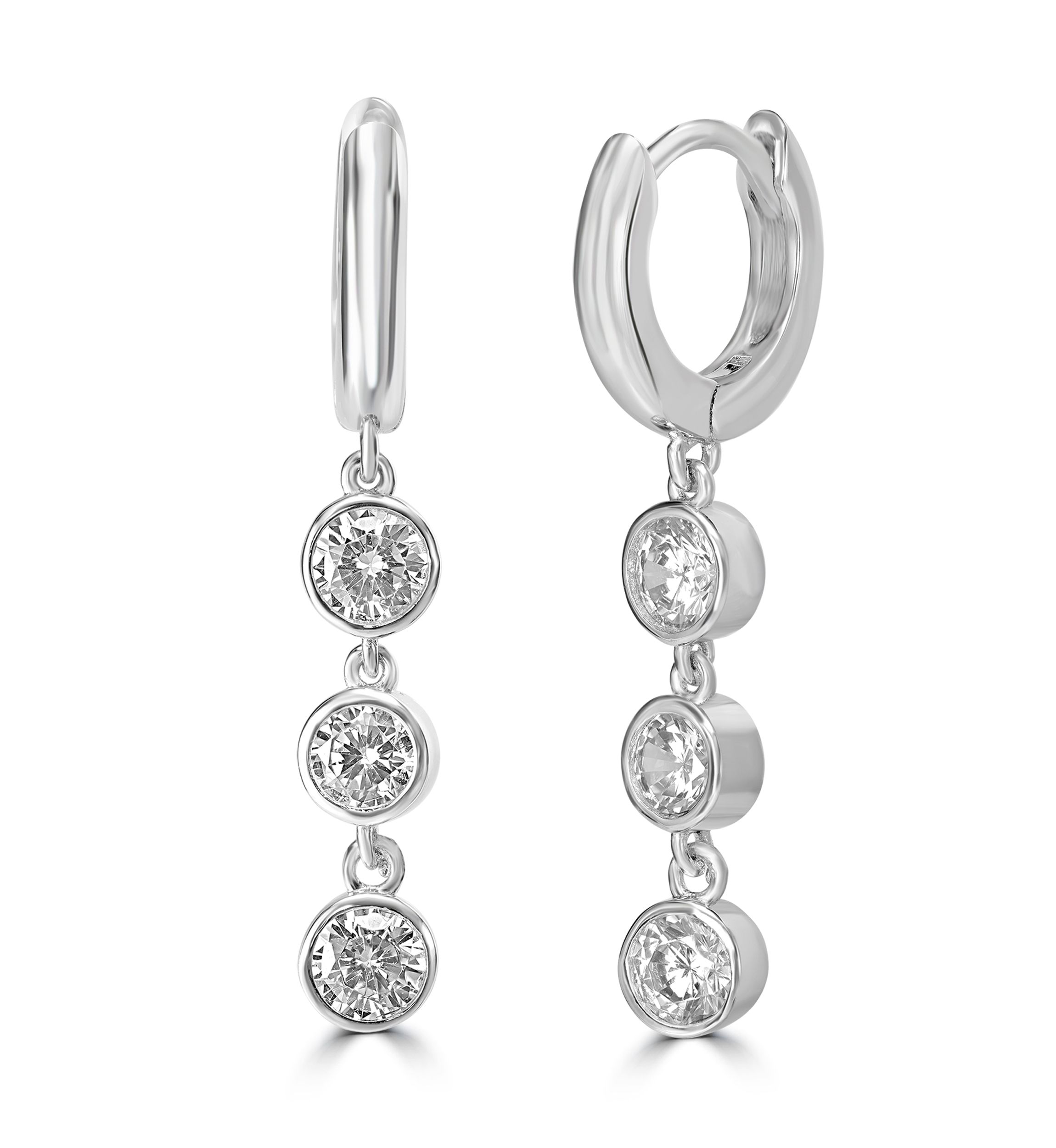 Silver-Plated Cubic Zirconia Huggie Drop Earrings