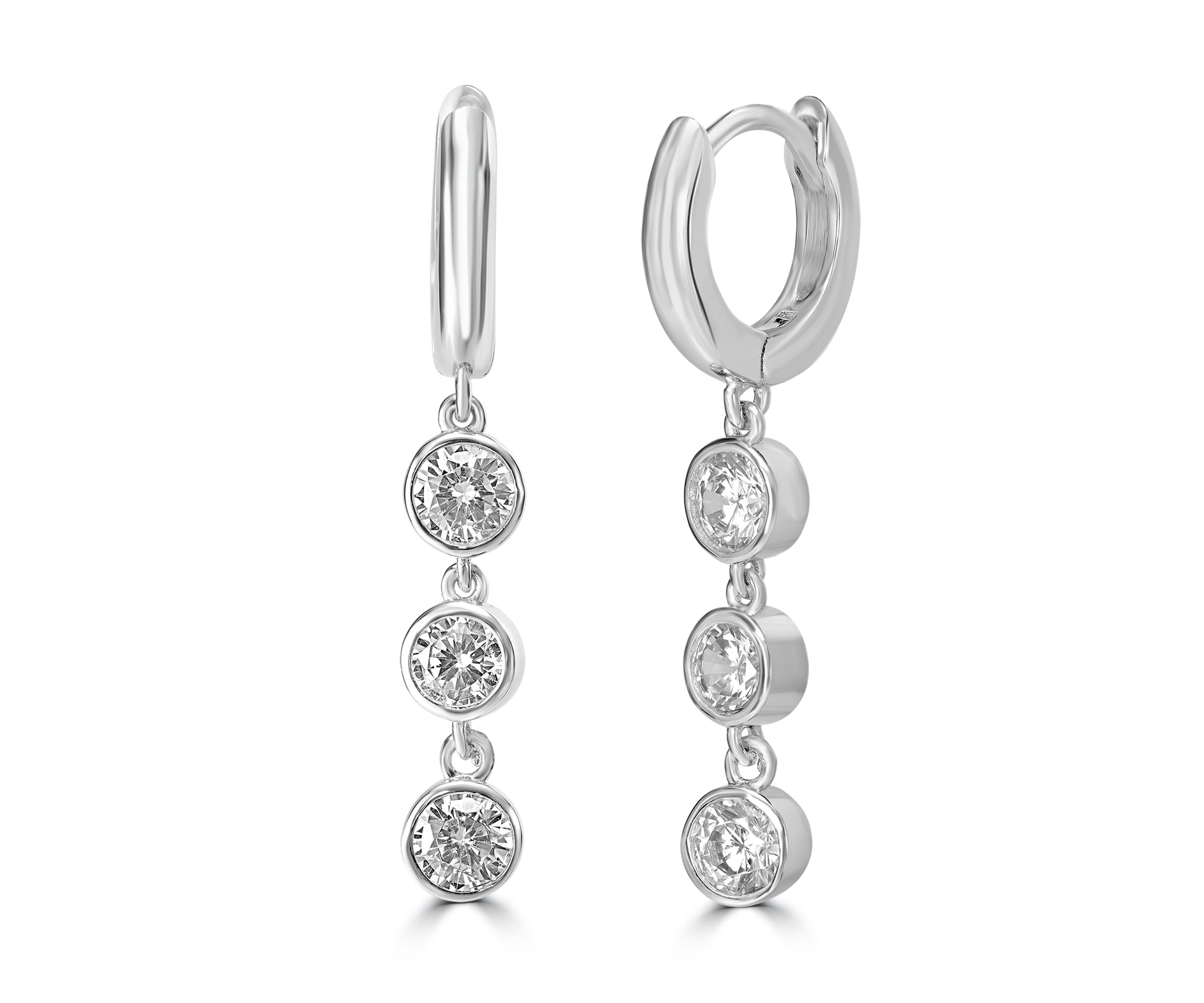 Silver-Plated Cubic Zirconia Huggie Drop Earrings
