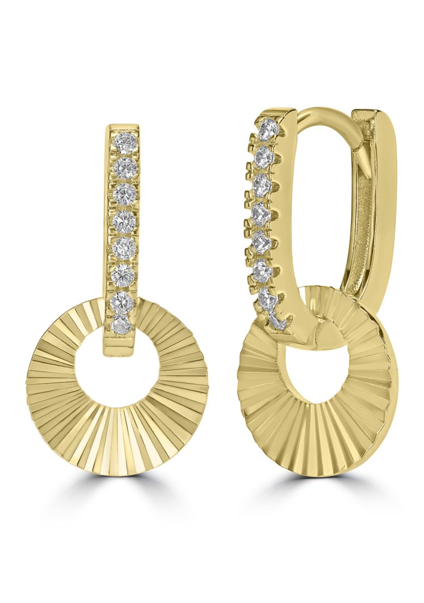 Gold-Plated Cubic Zirconia Huggie Drop Earrings