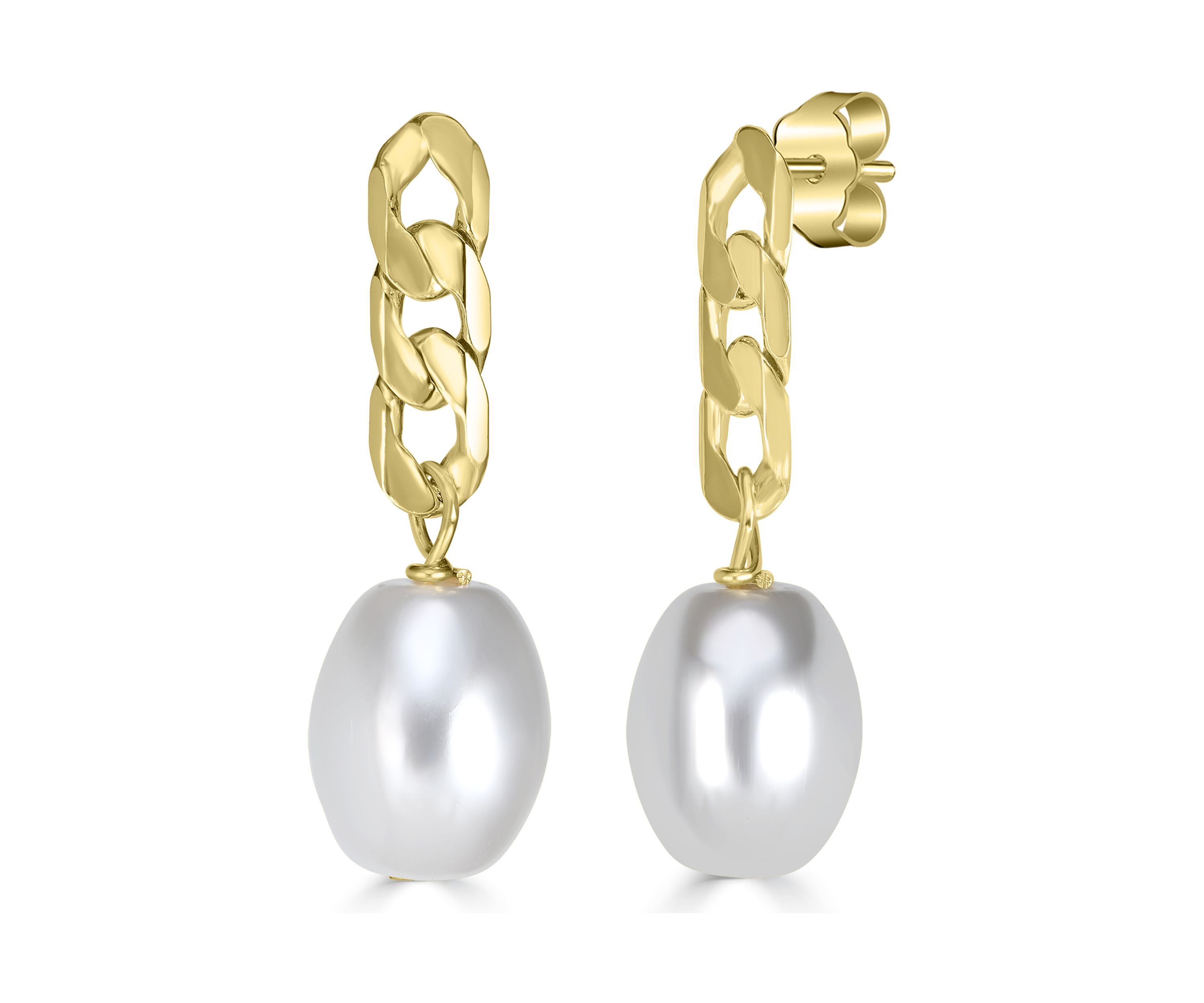 Gold Plated Chain and Cubic Zirconia Pearl Drop Earrings