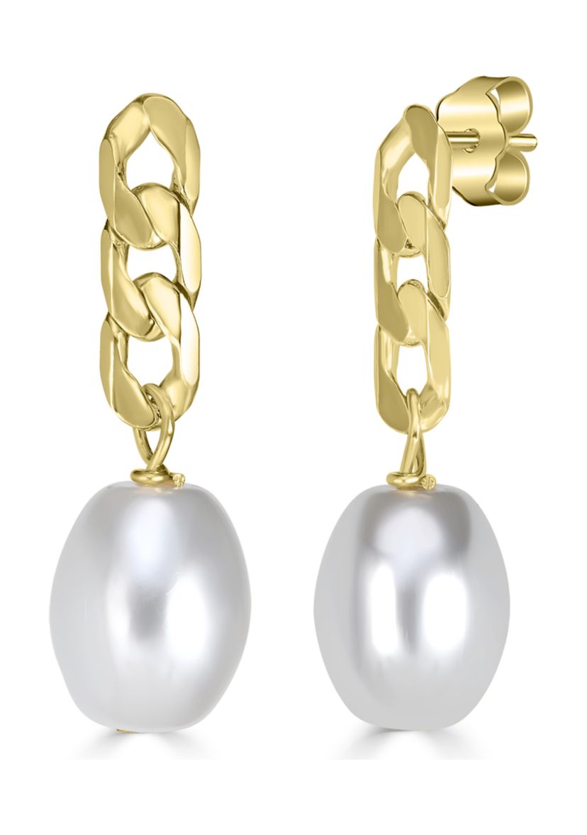 Gold Plated Chain and Cubic Zirconia Pearl Drop Earrings