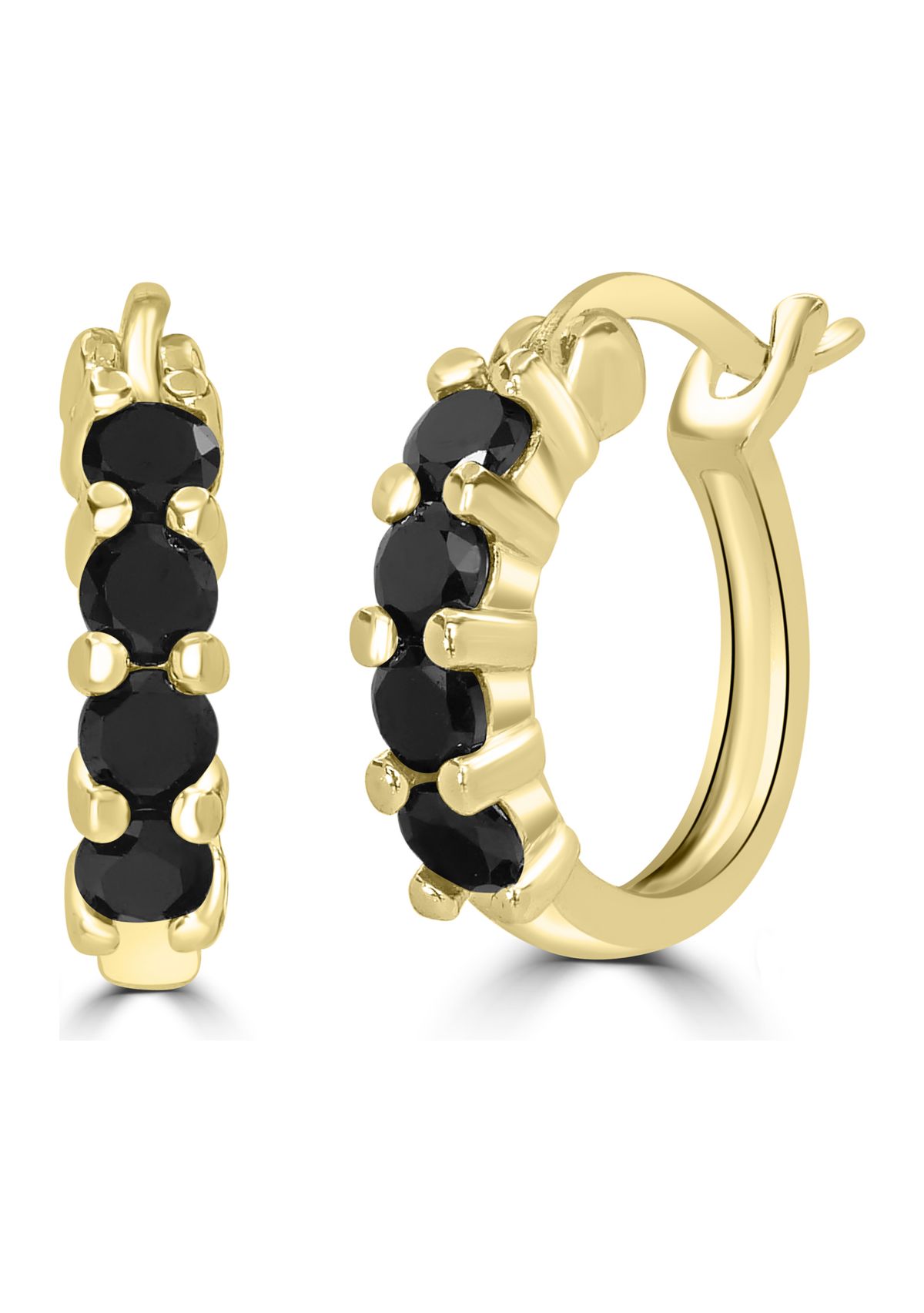 Gold Plated Sterling Silver Black Cubic Zirconia Huggie Earrings