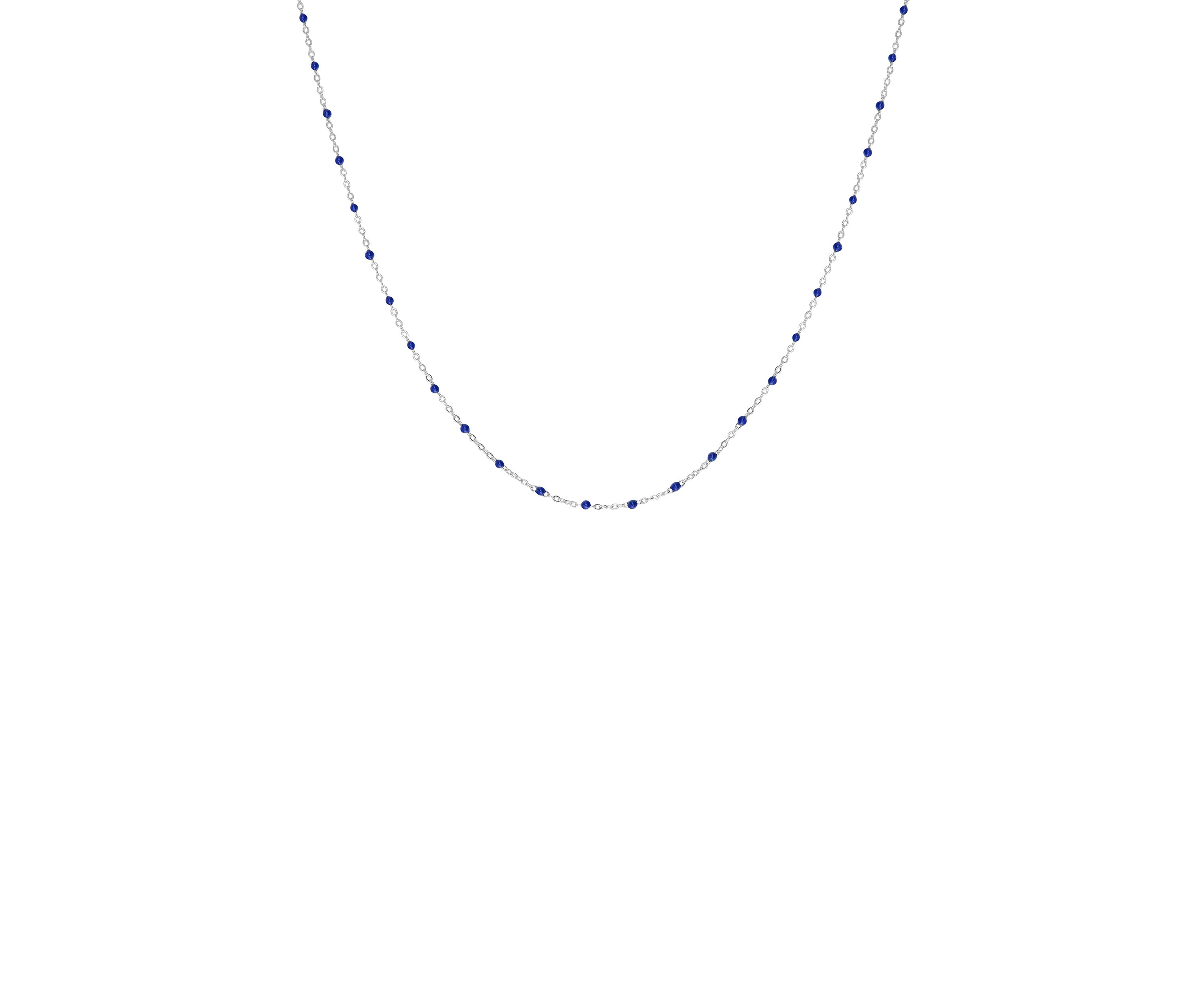 Dark Blue Stone Chain Necklace in Sterling Silver