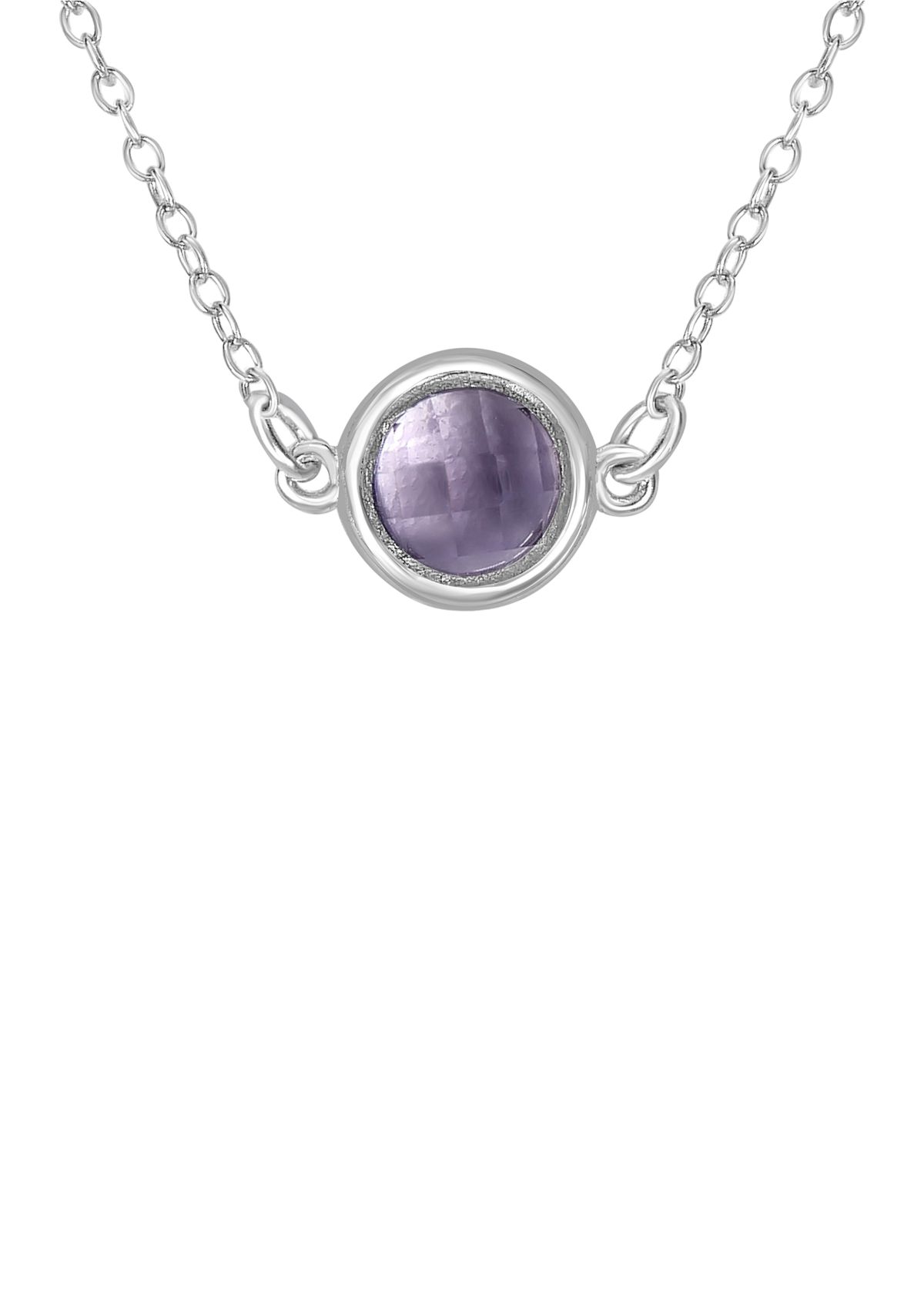 Fine Silver Plated Bezel Amethyst Pendant on Chain