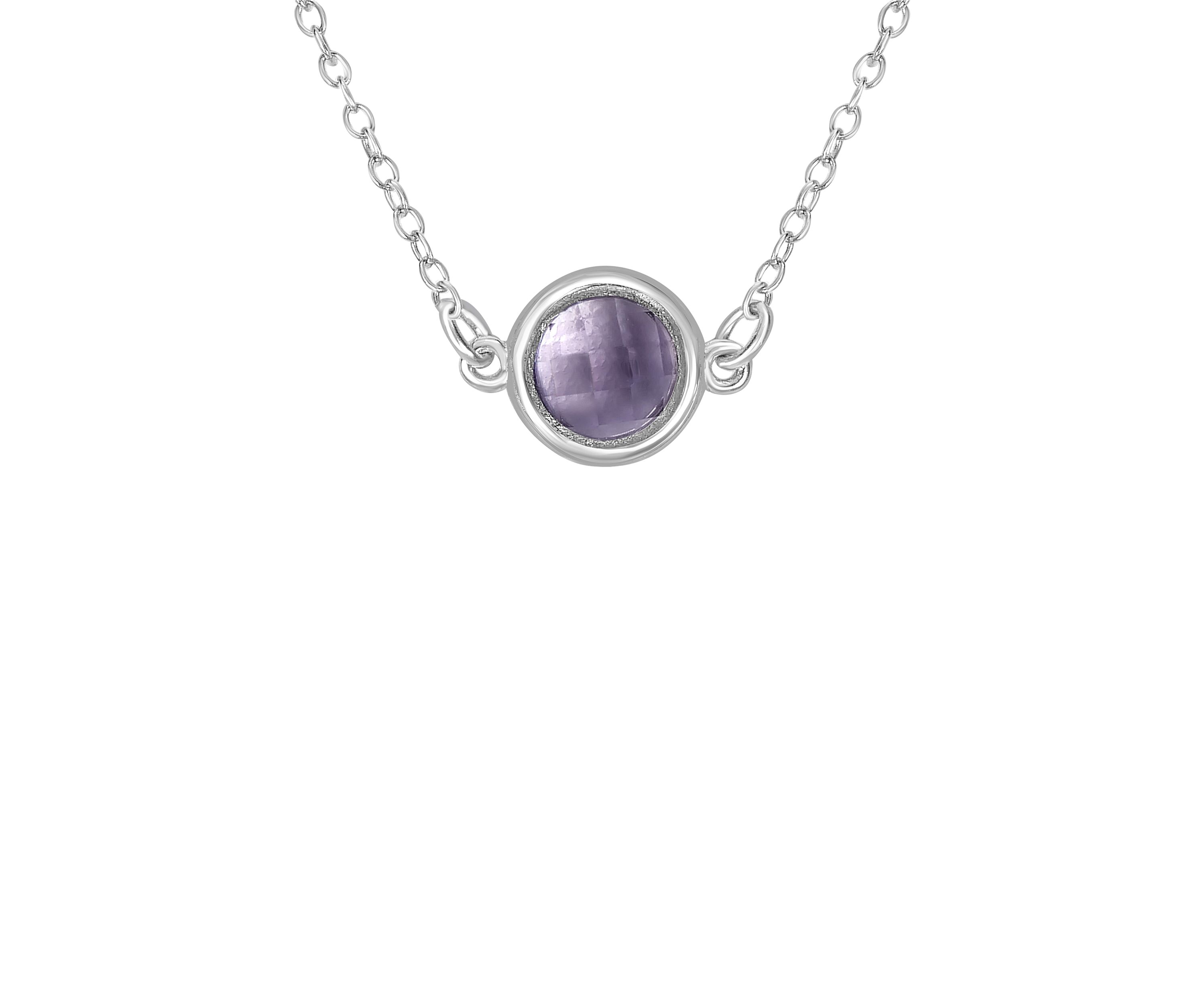 Fine Silver Plated Bezel Amethyst Pendant on Chain