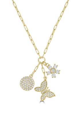 Belk Silverworks Gold Plated Cubic Zirconia Flower Butterfly Necklace