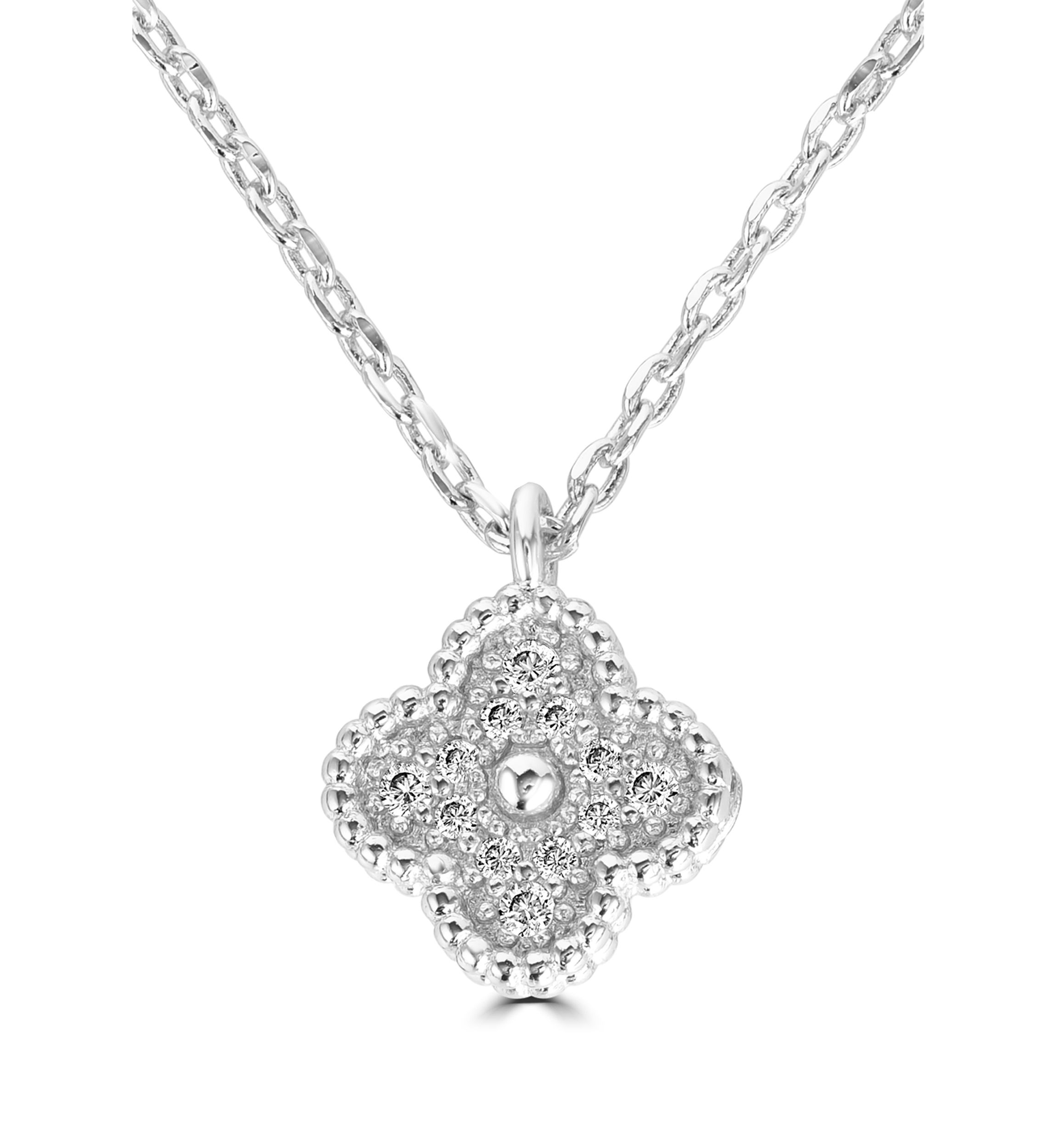 Sterling Silver Cubic Zirconia Clover Pendant Necklace