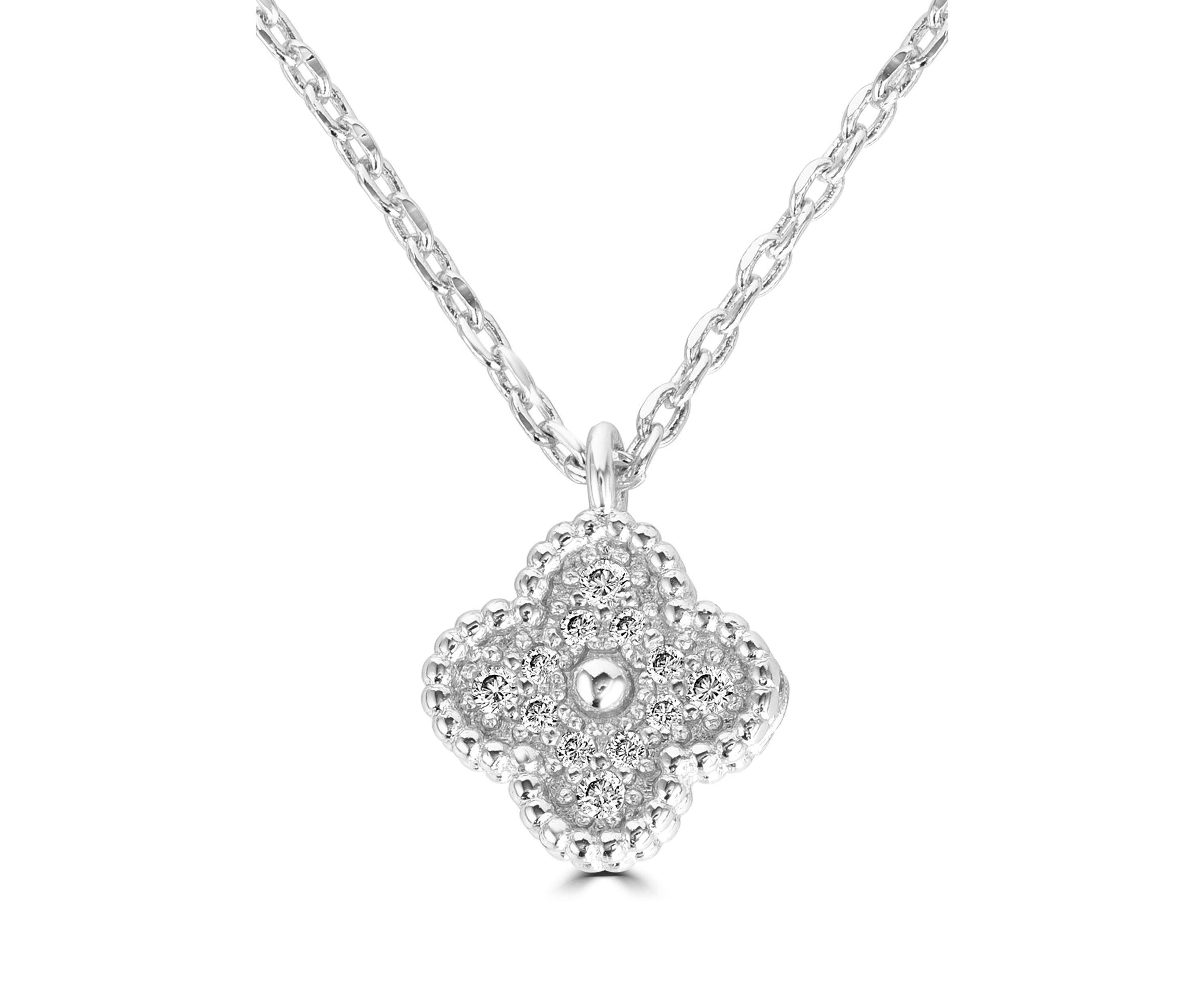Sterling Silver Cubic Zirconia Clover Pendant Necklace