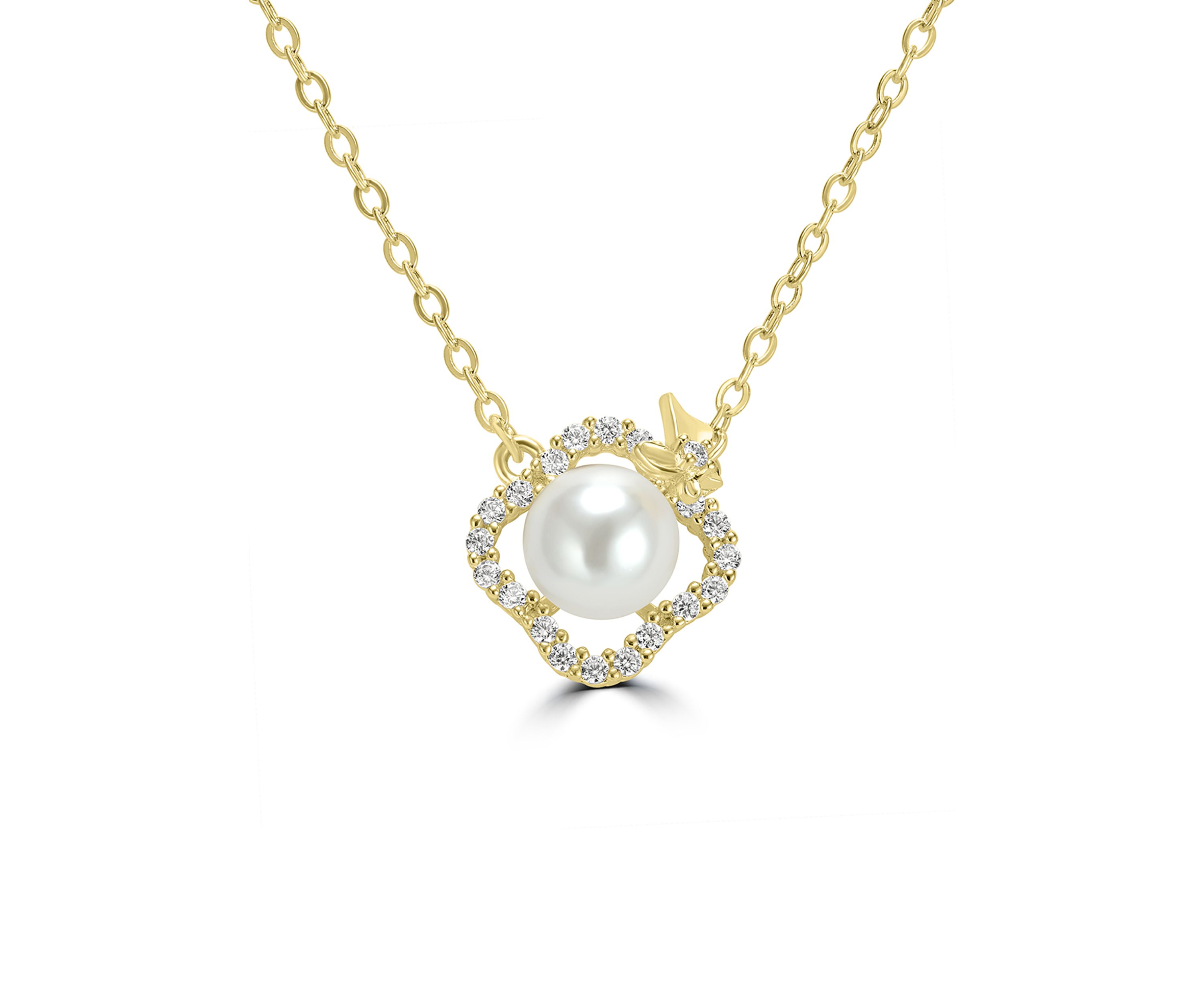 Gold Plated Cubic Zirconia Clover Butterfly Pearl Necklace