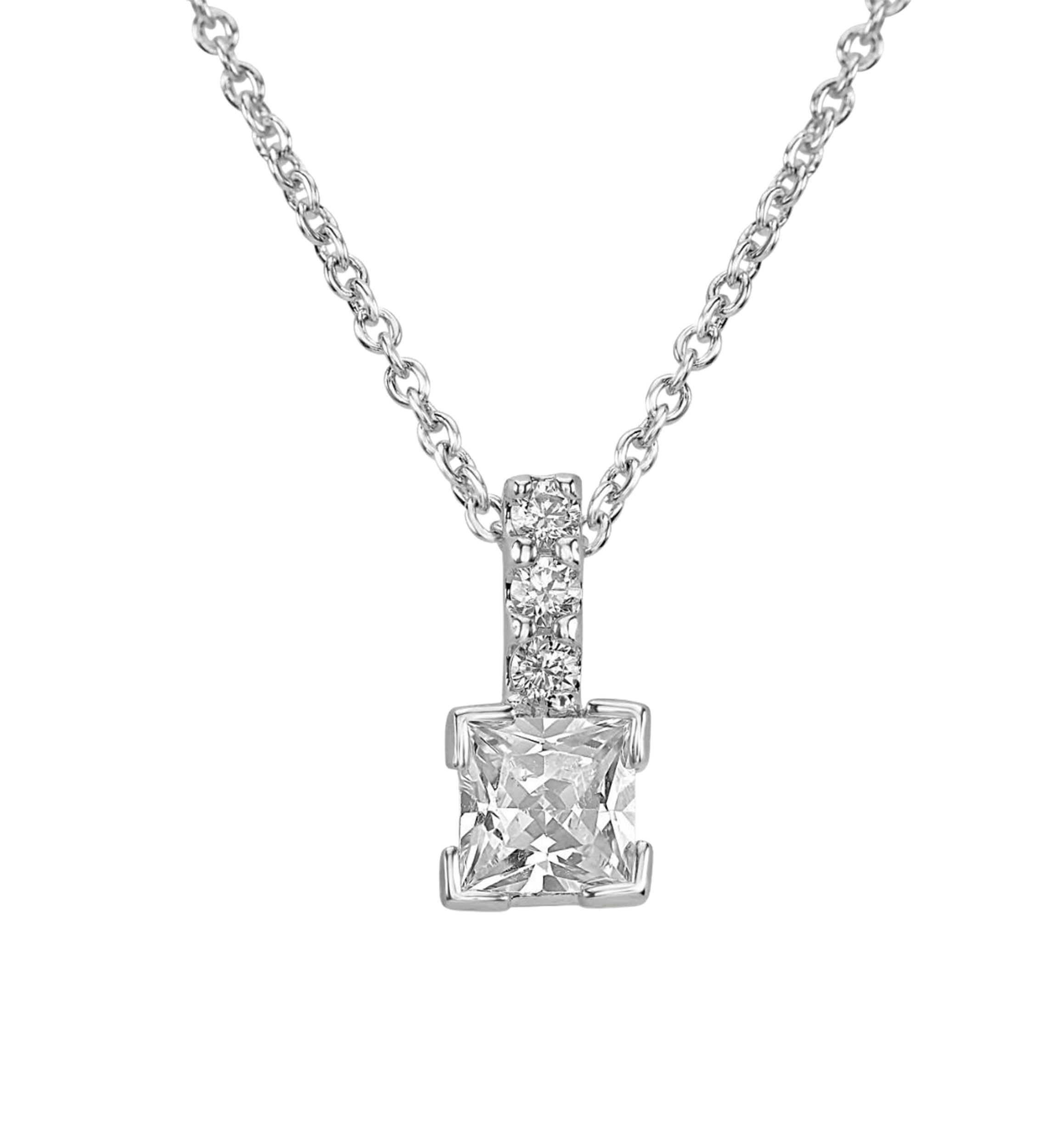 Sterling Silver Cubic Zirconia Solitaire Pendant Necklace