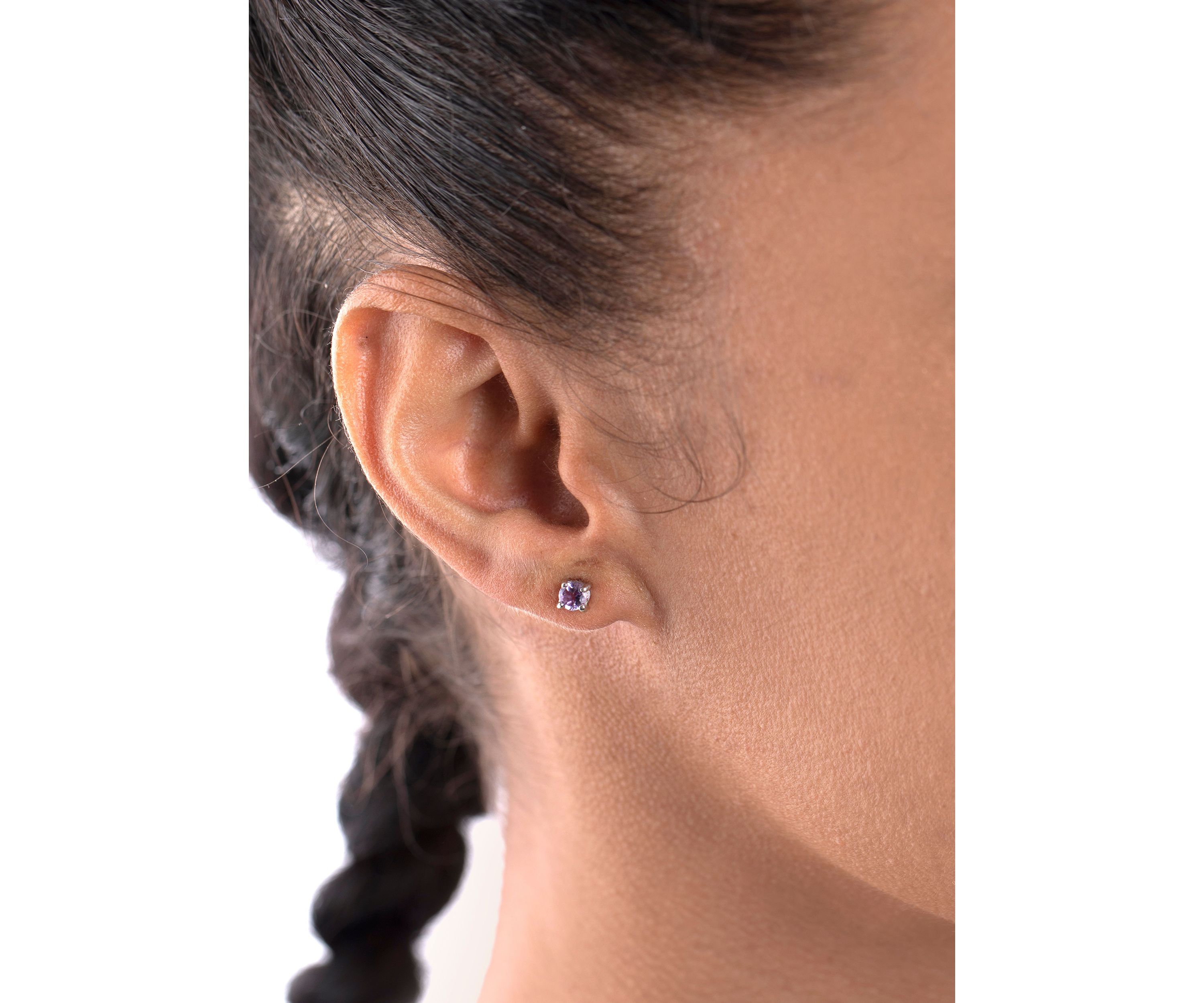 Sterling Silver 4MM Round Amethyst, Blue Topaz and White Topaz Earring Trio