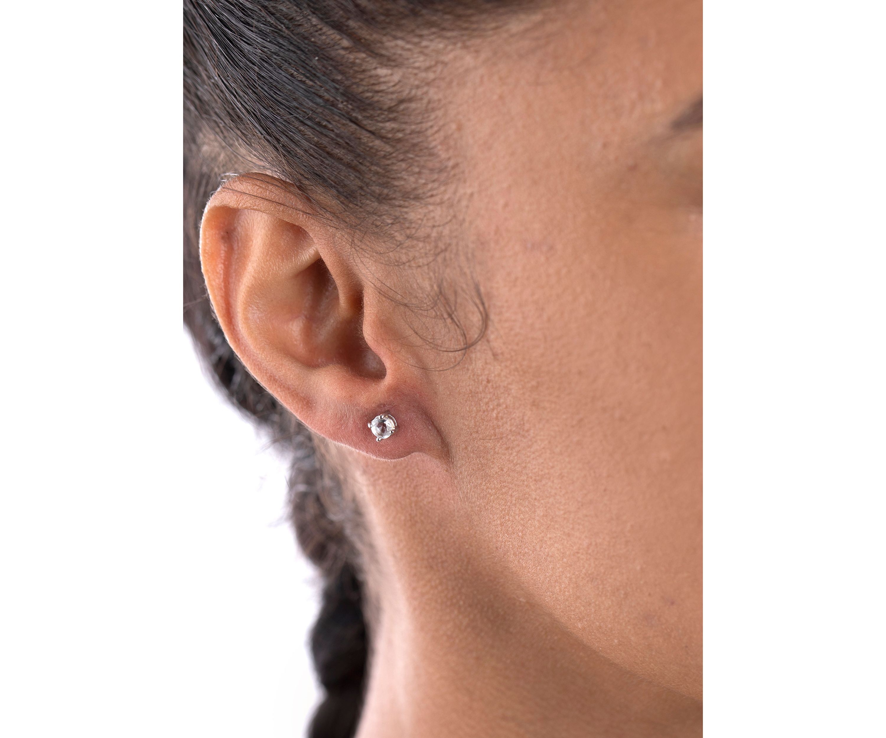 Sterling Silver 4MM Round Amethyst, Blue Topaz and White Topaz Earring Trio