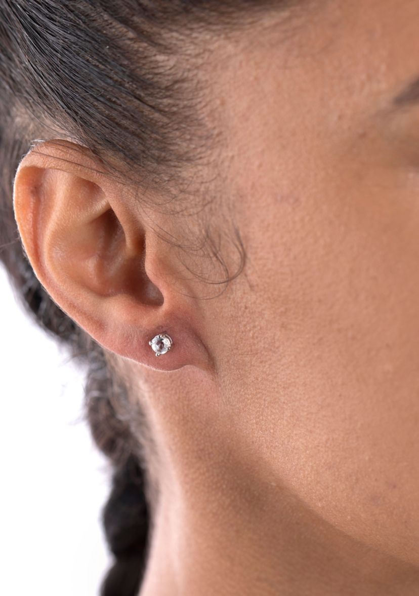 Sterling Silver 4MM Round Amethyst, Blue Topaz and White Topaz Earring Trio