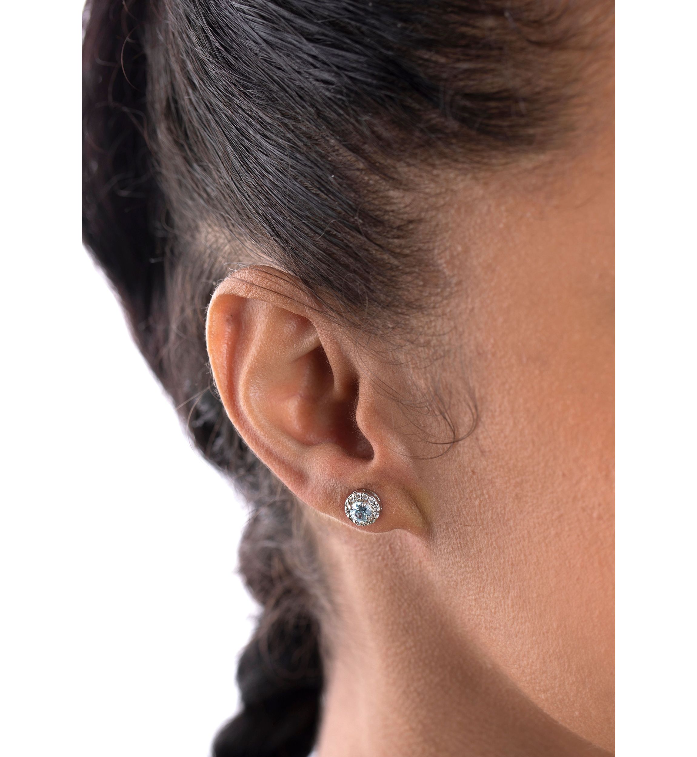 Sterling Silver 4mm Round and Halo Blue Topaz Stud Earring Duo