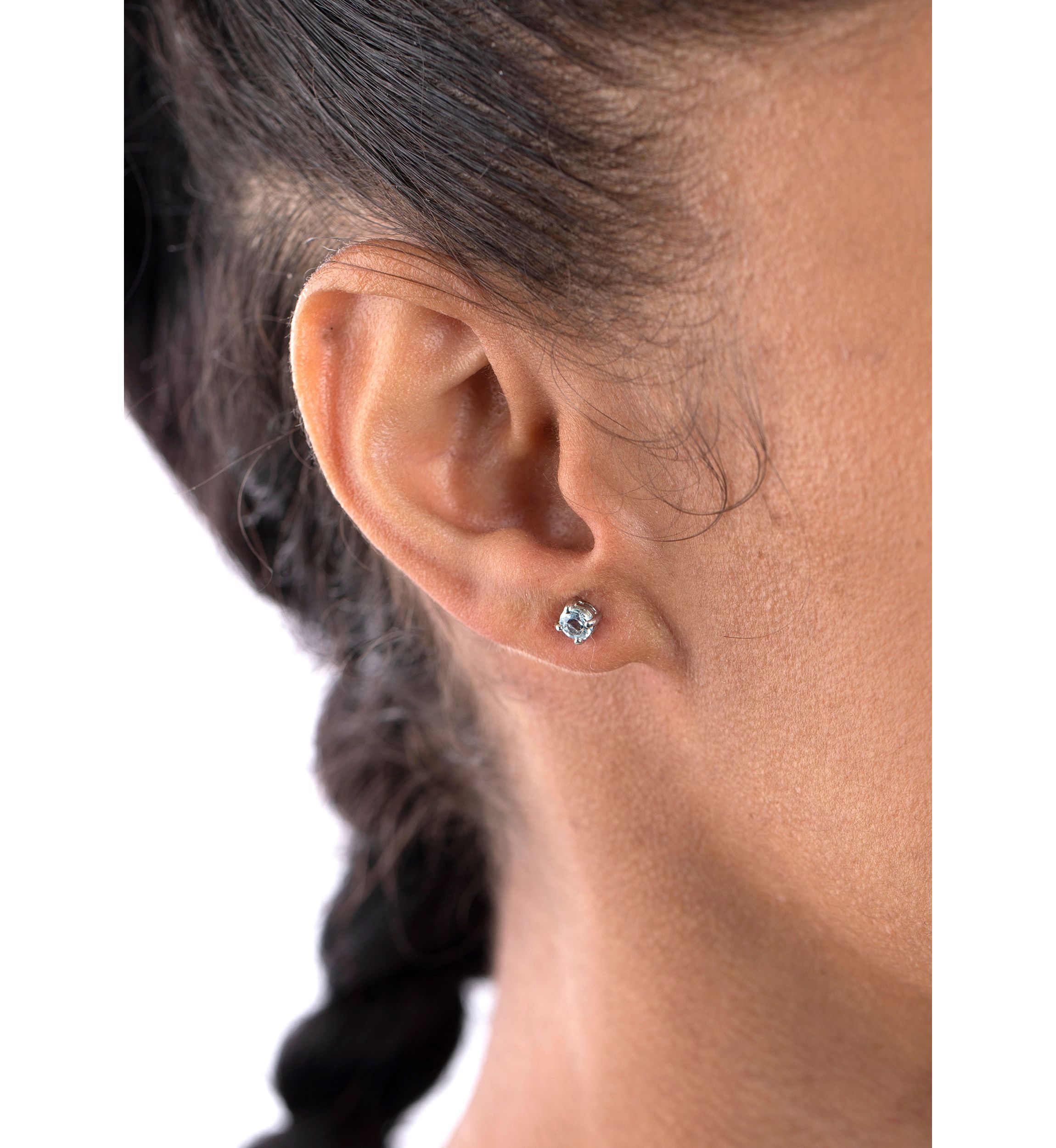 Sterling Silver 4mm Round and Halo Blue Topaz Stud Earring Duo