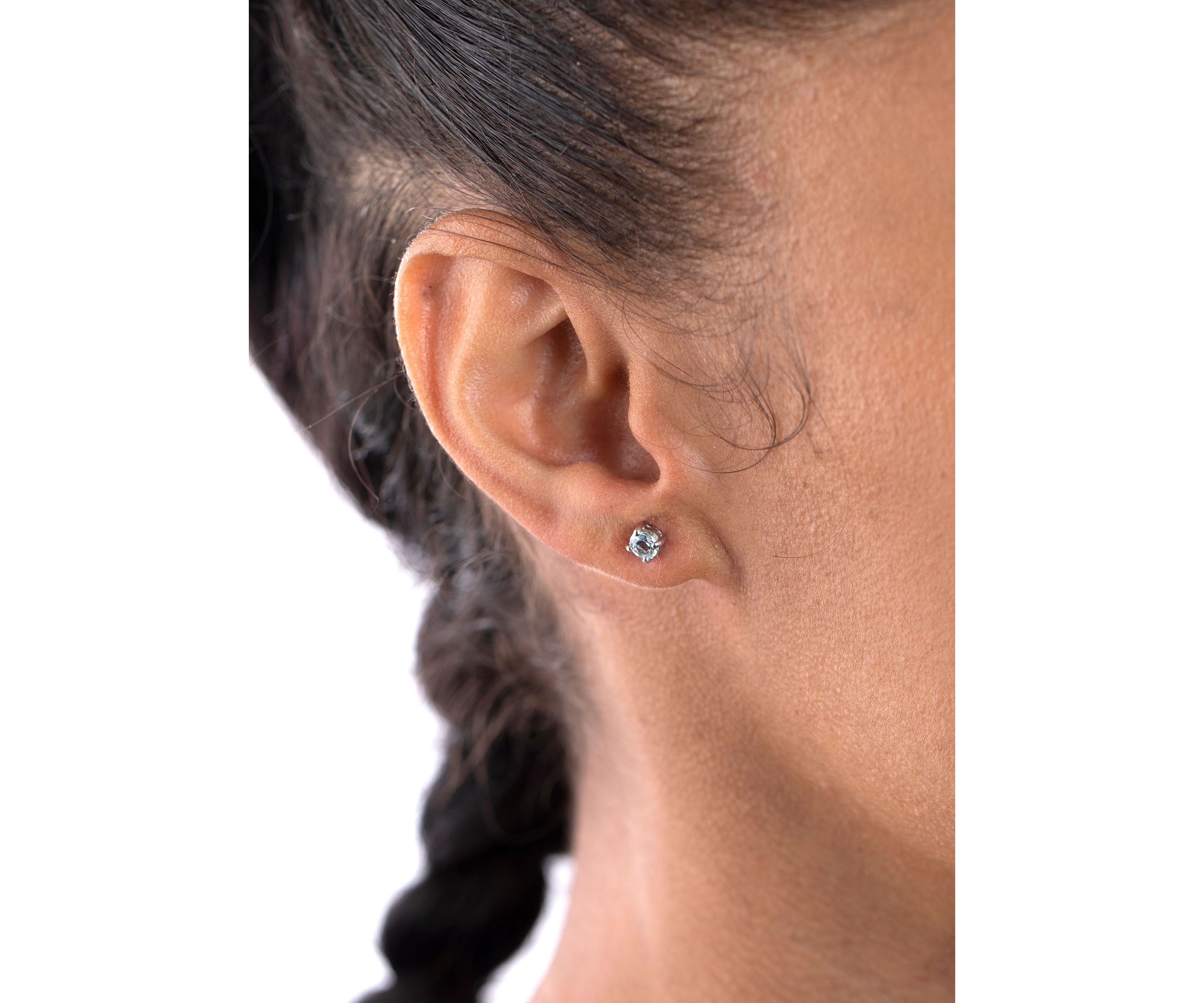 Sterling Silver 4mm Round and Halo Blue Topaz Stud Earring Duo