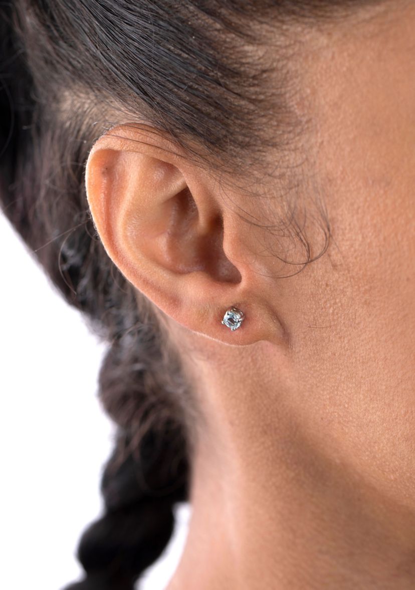 Sterling Silver 4mm Round and Halo Blue Topaz Stud Earring Duo