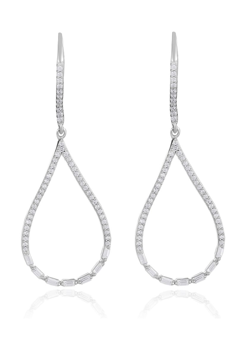 Silver-Plated Cubic Zirconia Open Teardrop Earrings