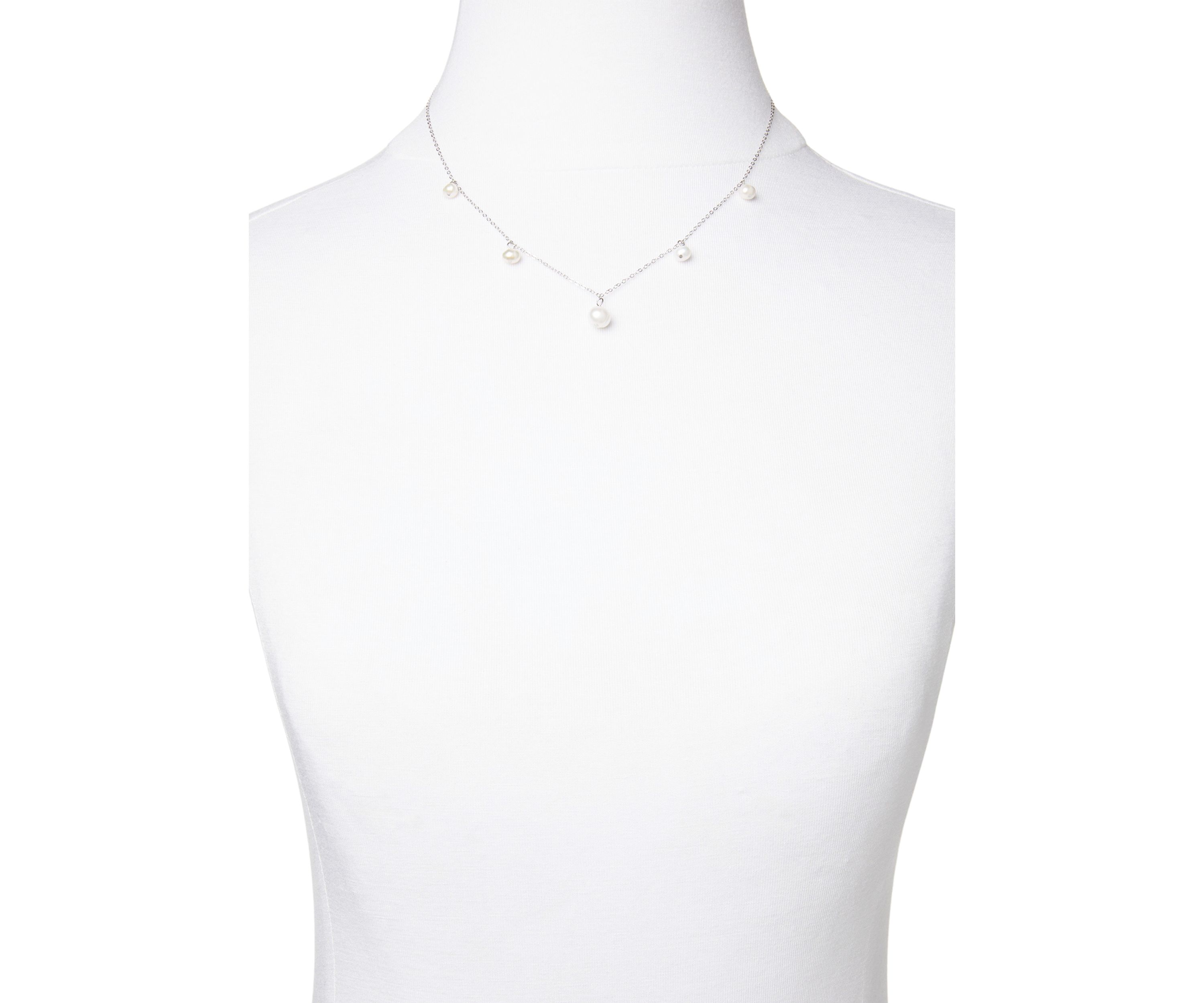 Pearl Drop Station Necklace and Stud Earrings Set