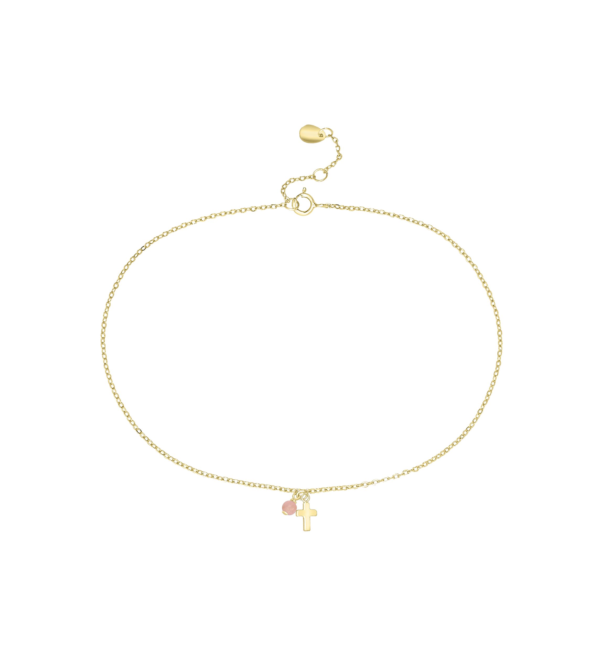 Gold Plated Rose Quartz Cross Anklet