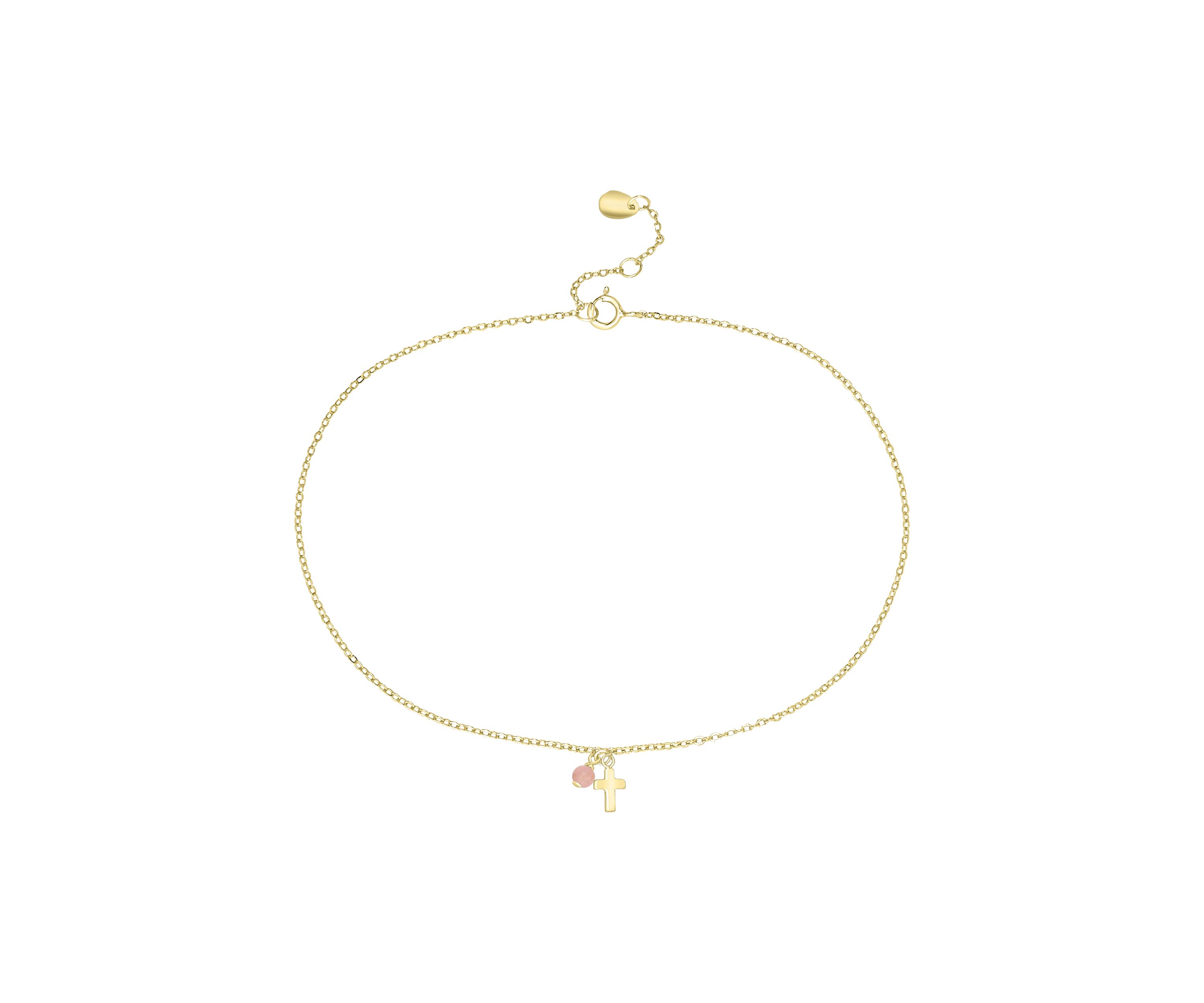 Gold Plated Rose Quartz Cross Anklet
