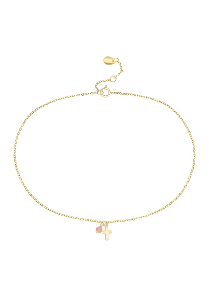 Gold Plated Rose Quartz Cross Anklet