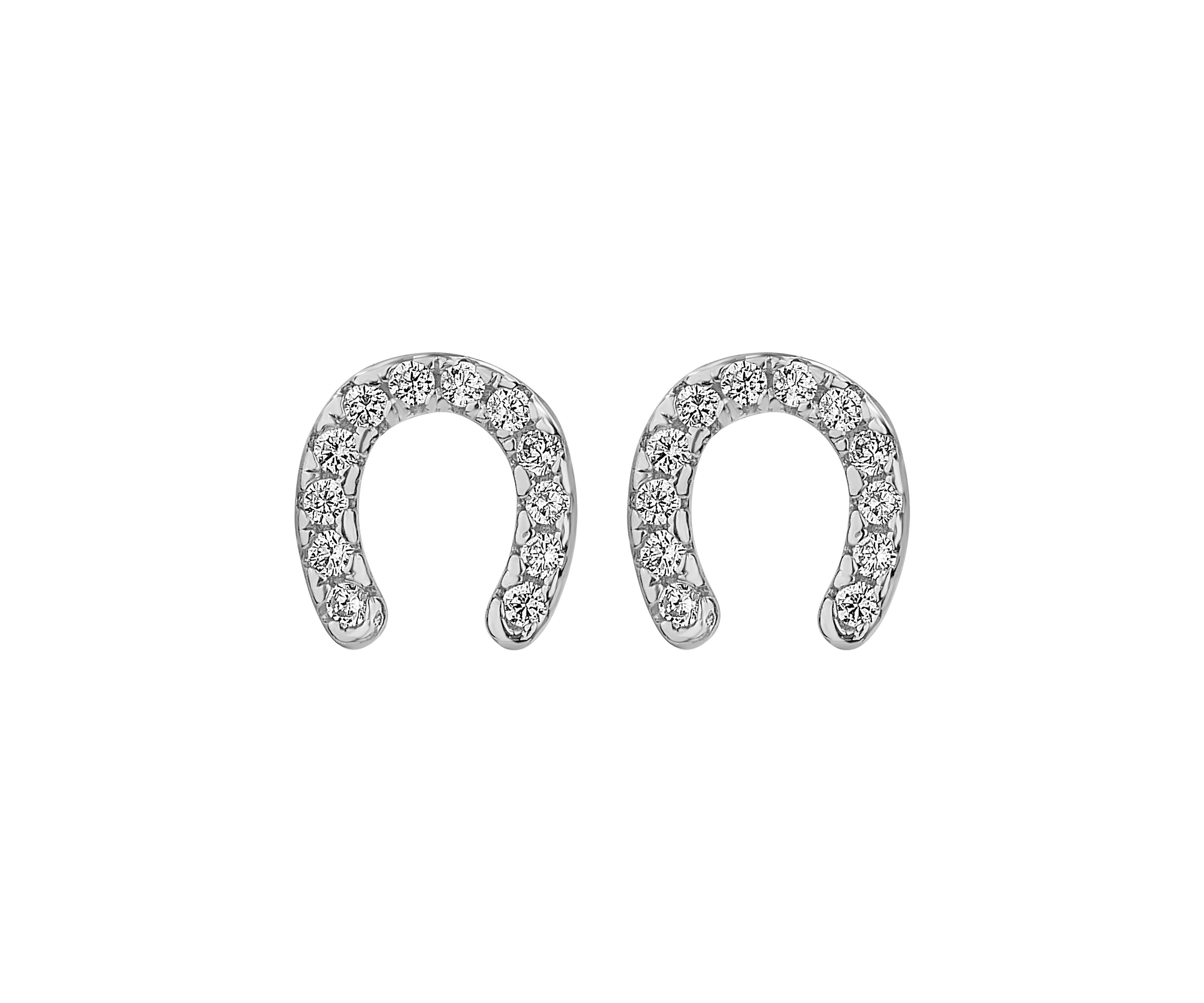 Sterling Silver Cubic Zirconia Horseshoe Stud Earrings