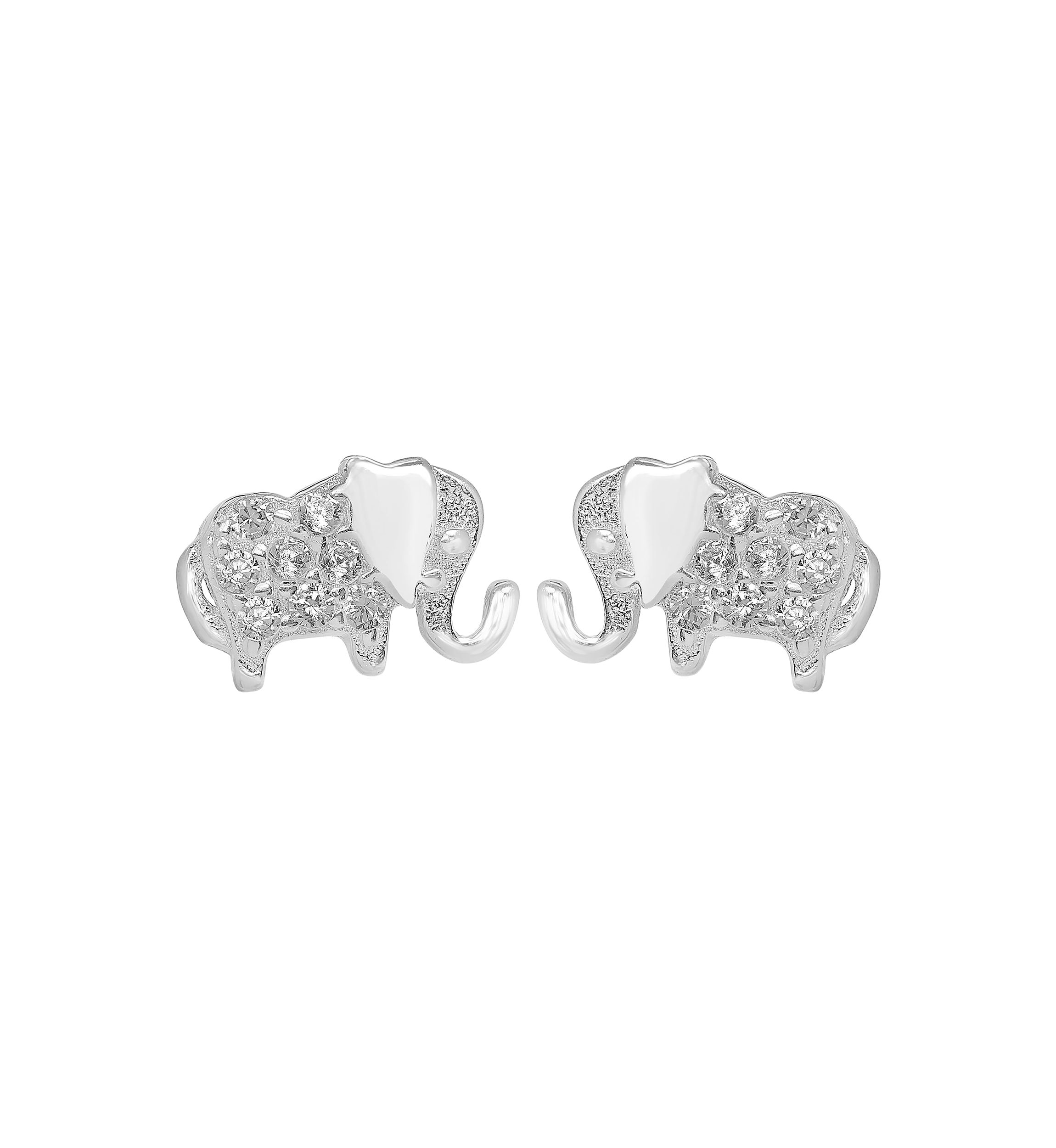 Sterling Silver Cubic Zirconia Elephant Stud Earrings