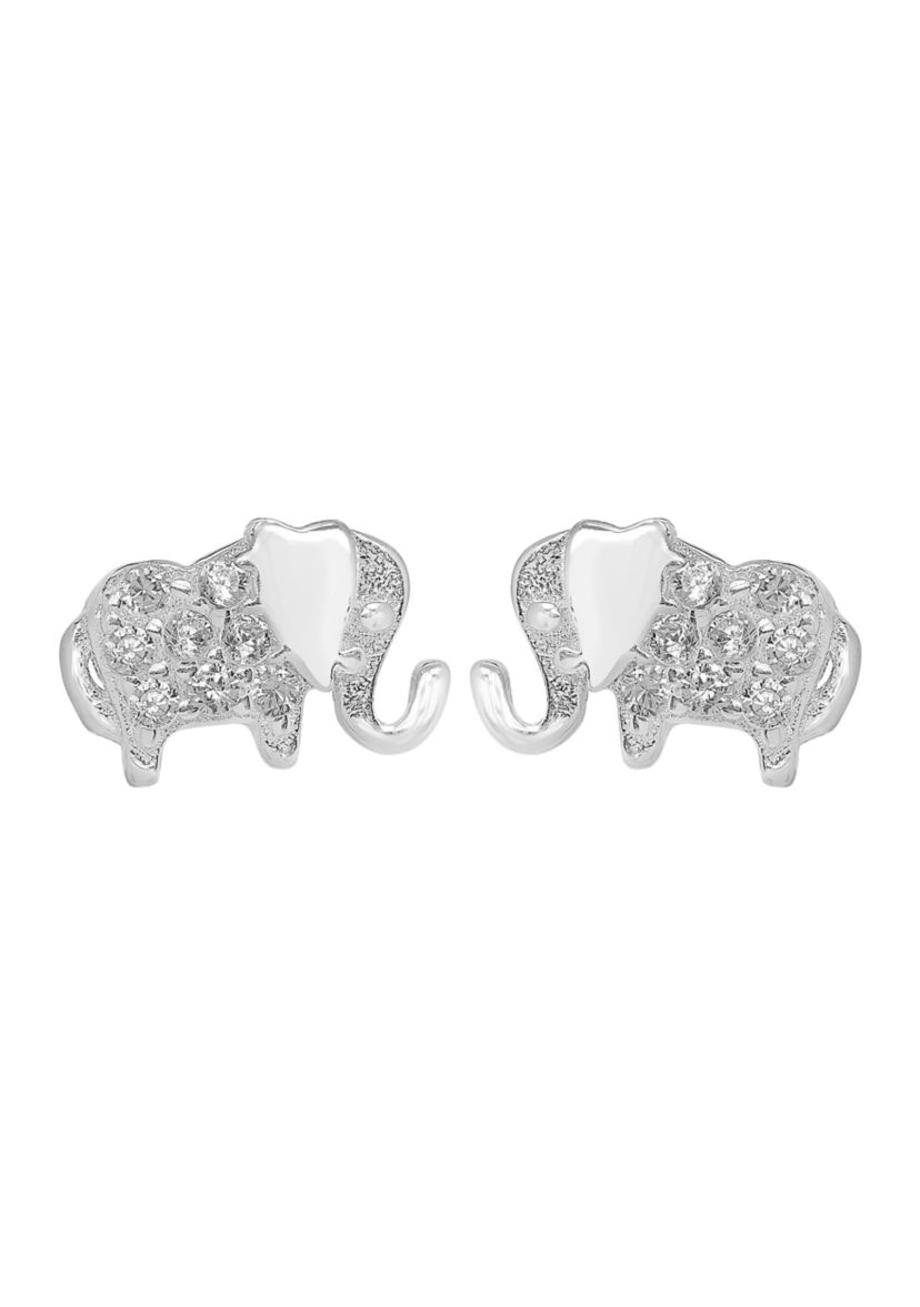 Sterling Silver Cubic Zirconia Elephant Stud Earrings