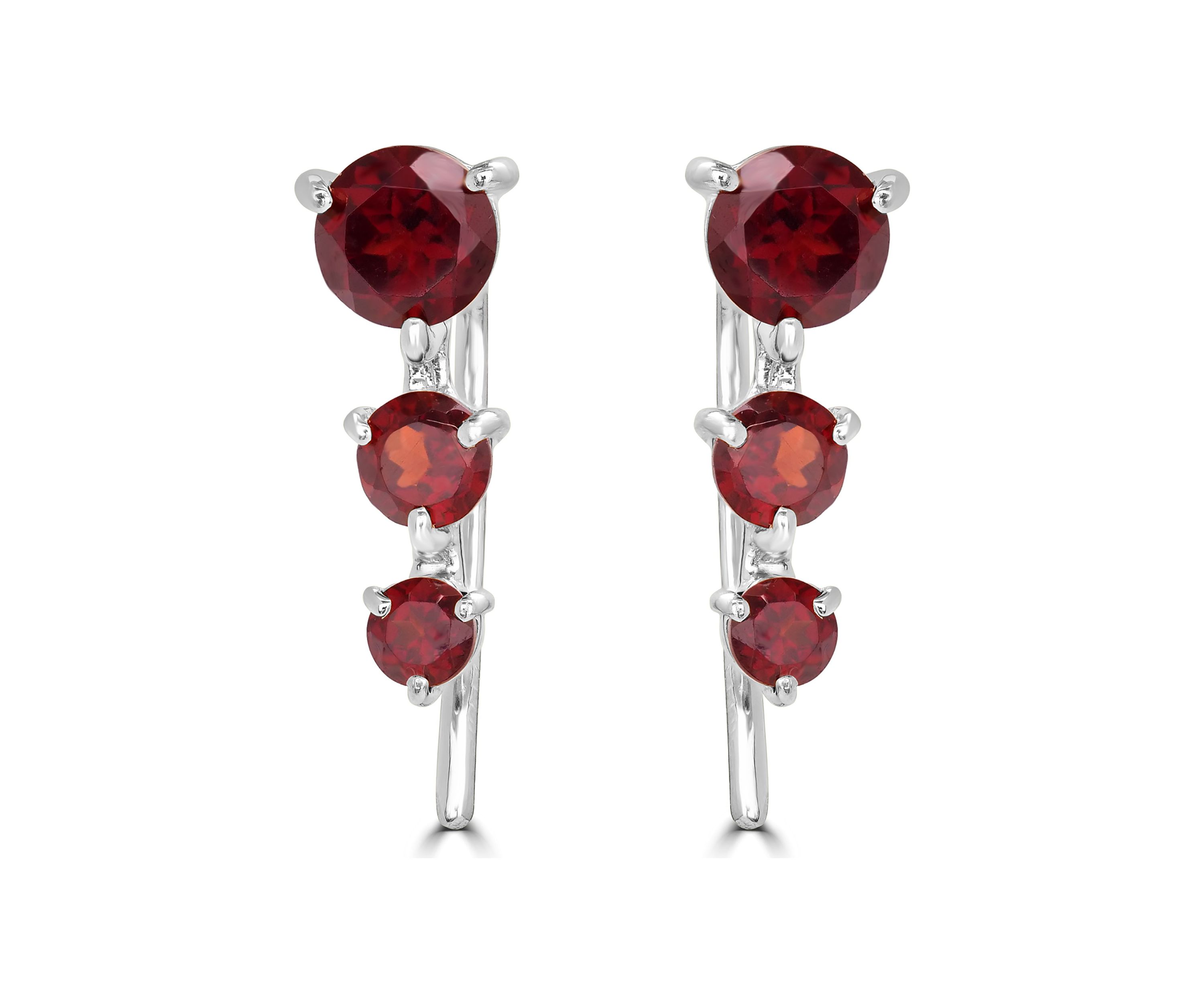 Sterling Silver Garnet 3 Stone Ear Crawler