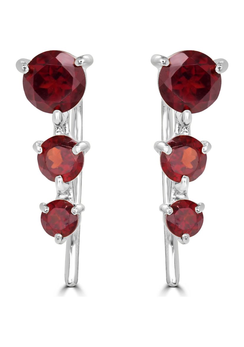 Sterling Silver Garnet 3 Stone Ear Crawler