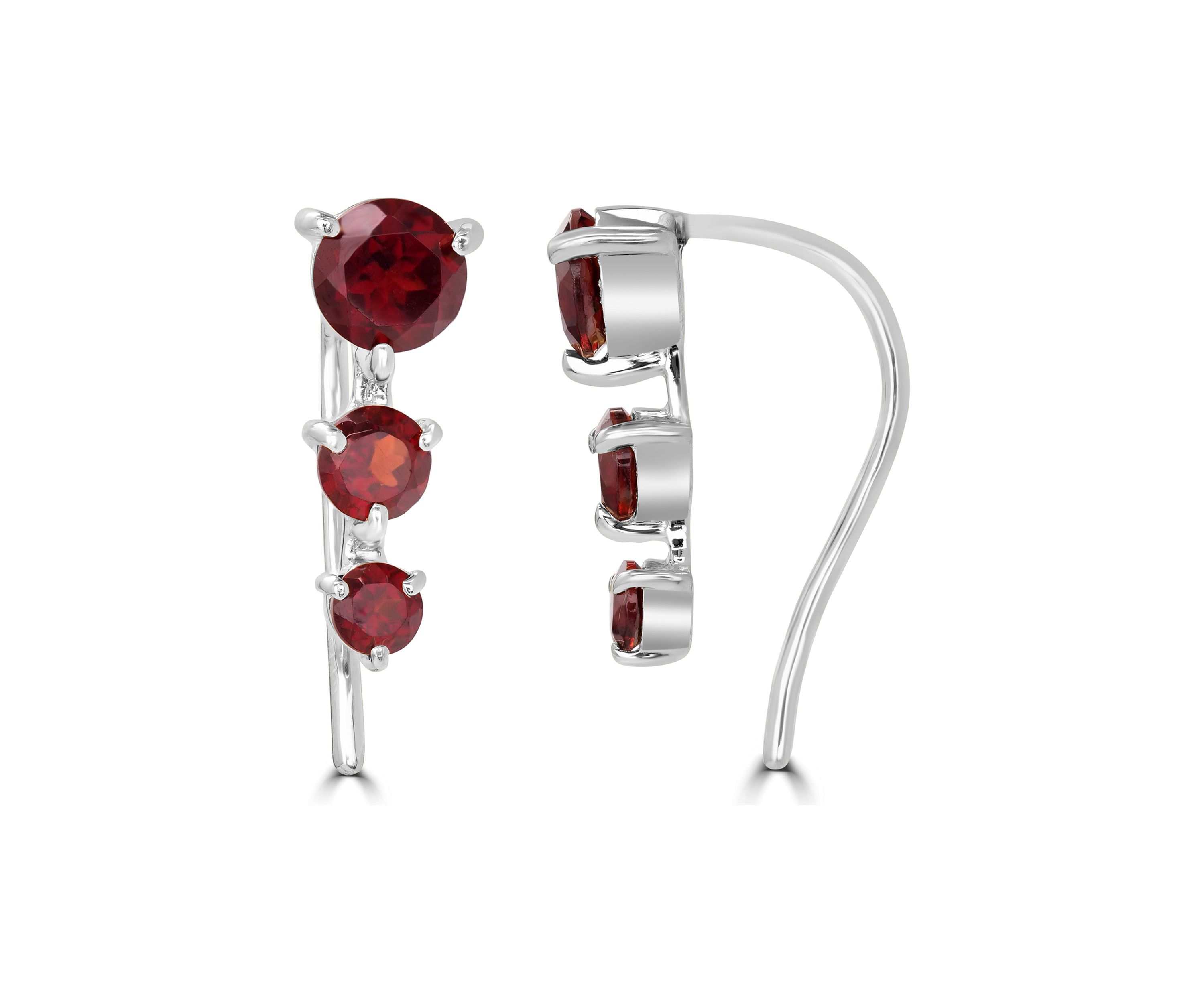 Sterling Silver Garnet 3 Stone Ear Crawler