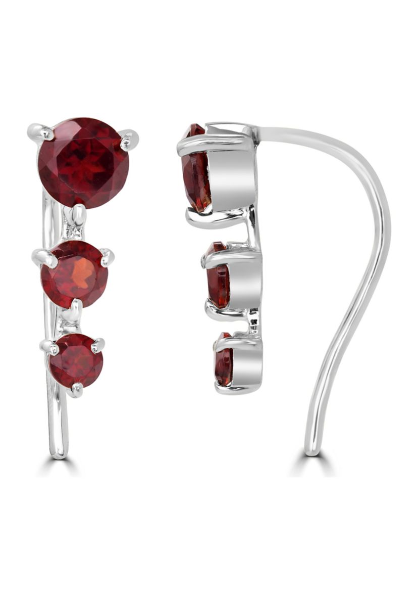 Sterling Silver Garnet 3 Stone Ear Crawler