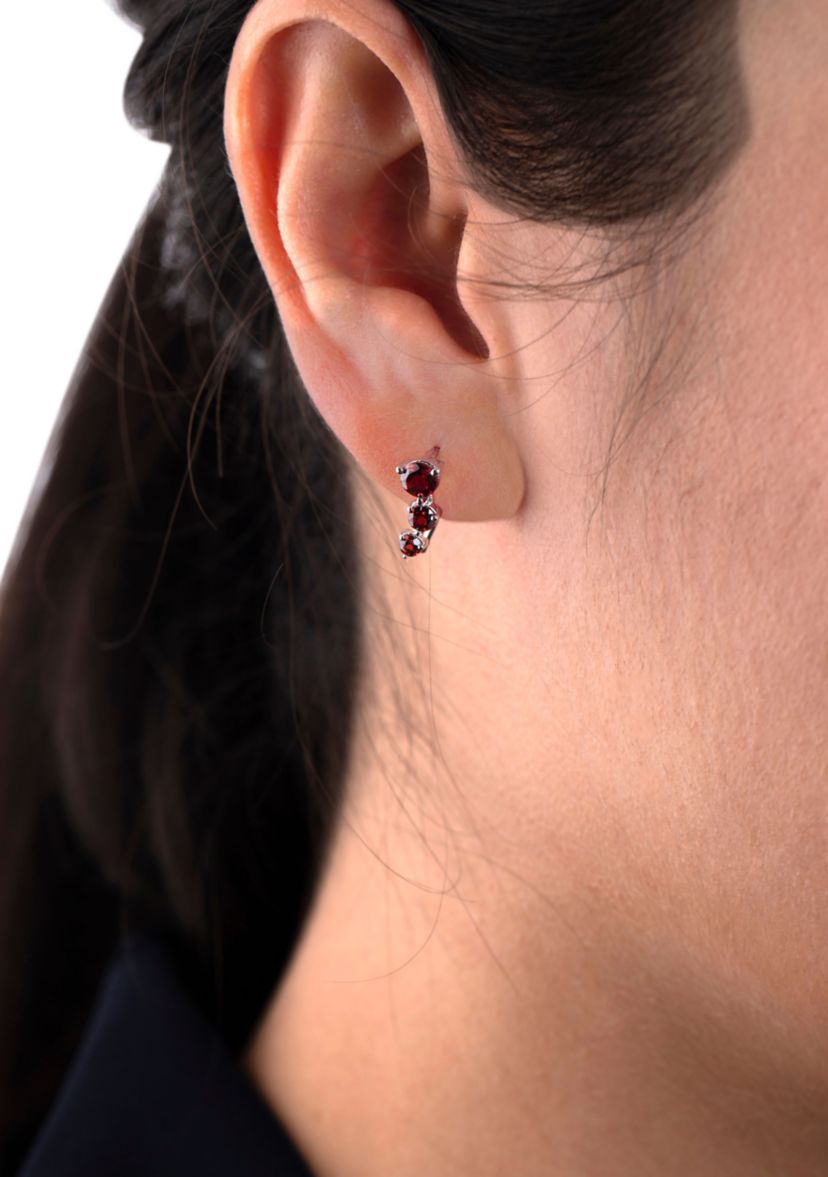 Sterling Silver Garnet 3 Stone Ear Crawler