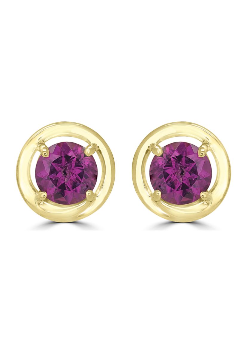 Gold over Sterling Silver Rhodolite Halo Stud Earrings
