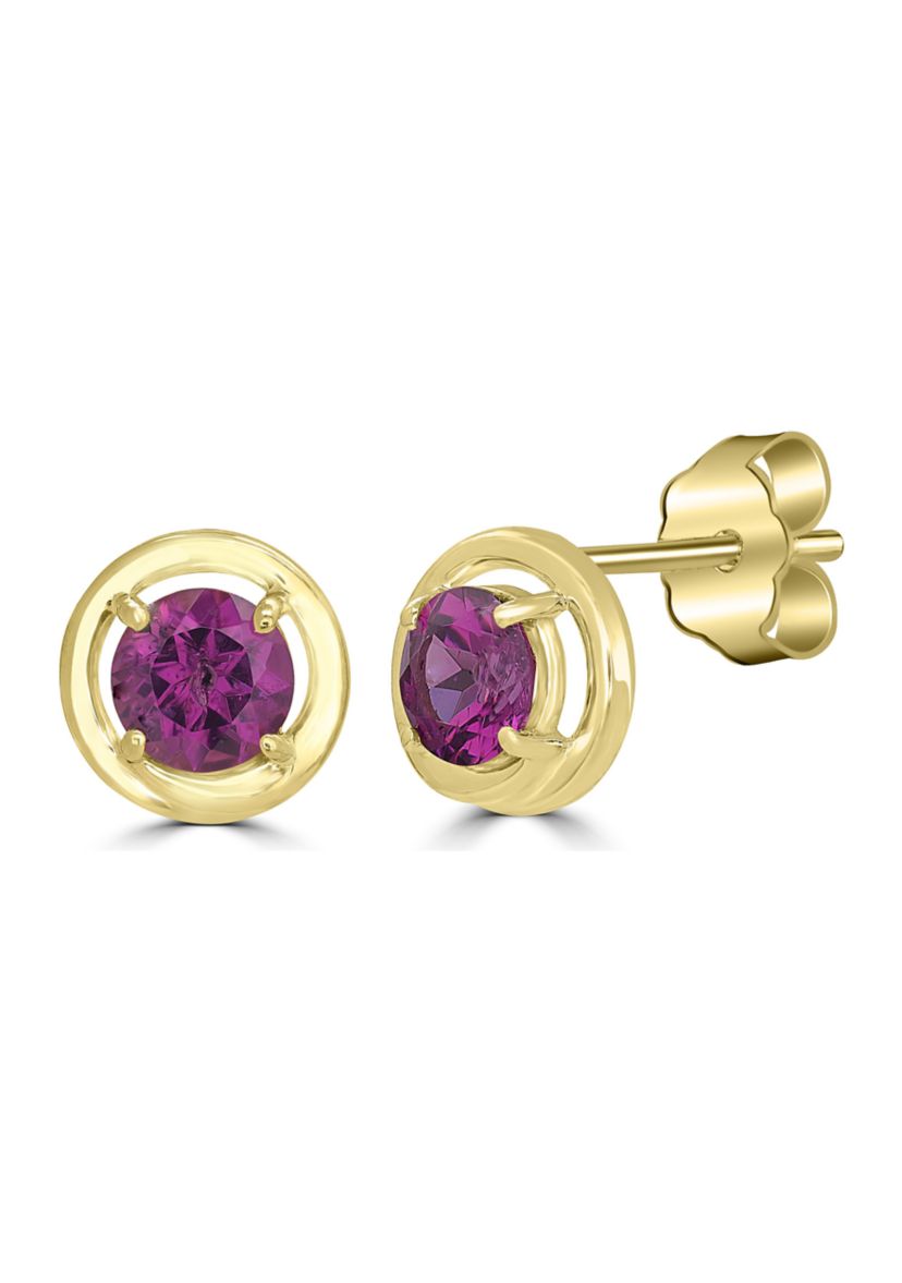 Gold over Sterling Silver Rhodolite Halo Stud Earrings